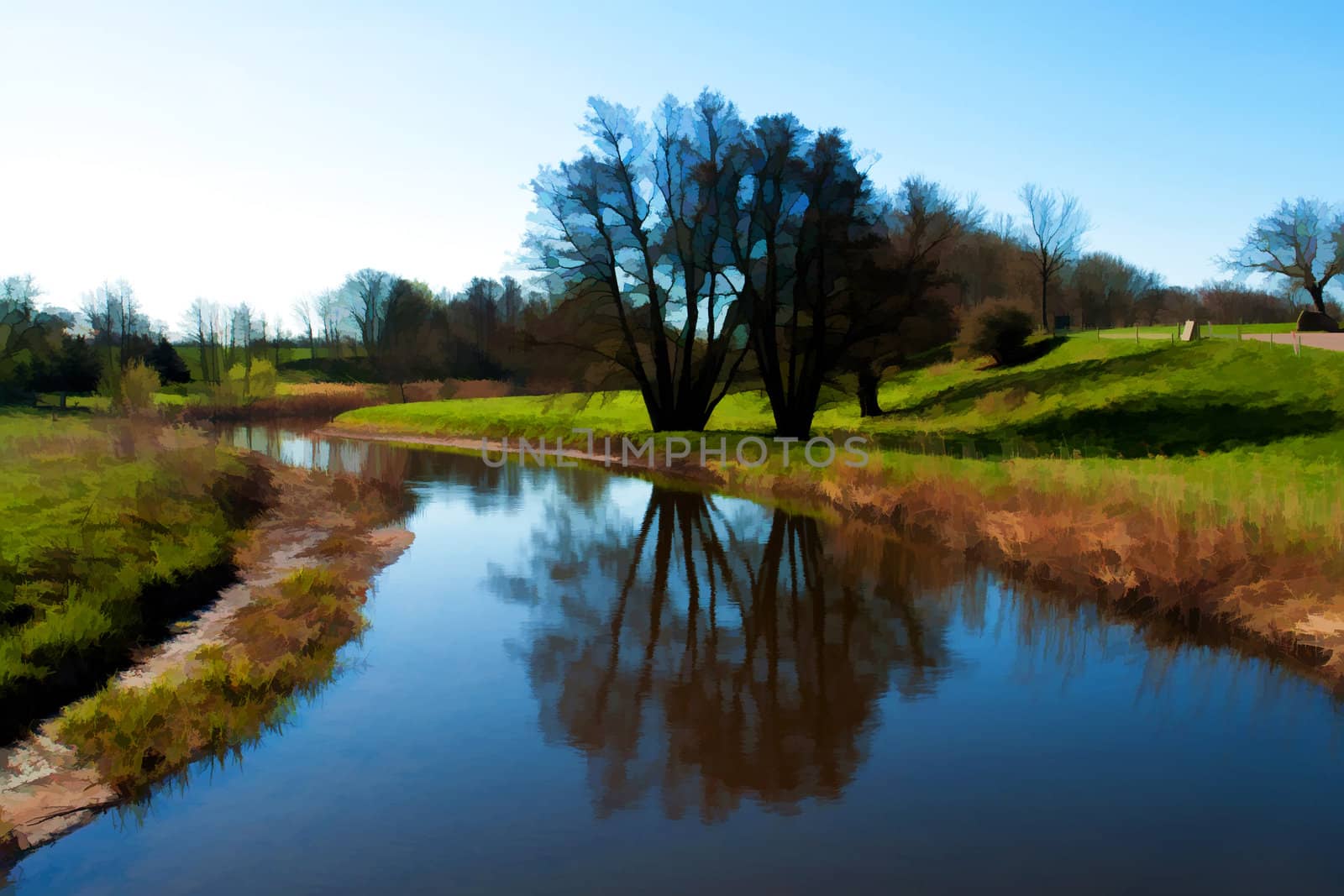 Landscape with tree reflection in the water great summer nature image digital art manipulation