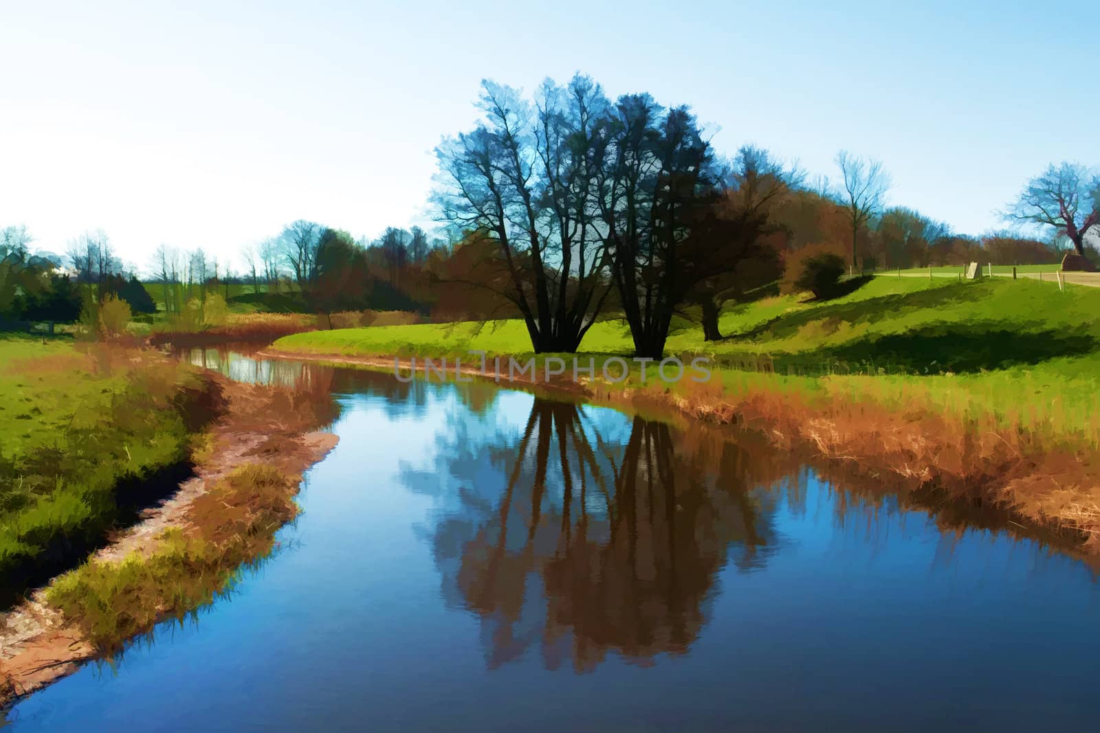Landscape with tree reflection in the water great summer nature image digital art manipulation