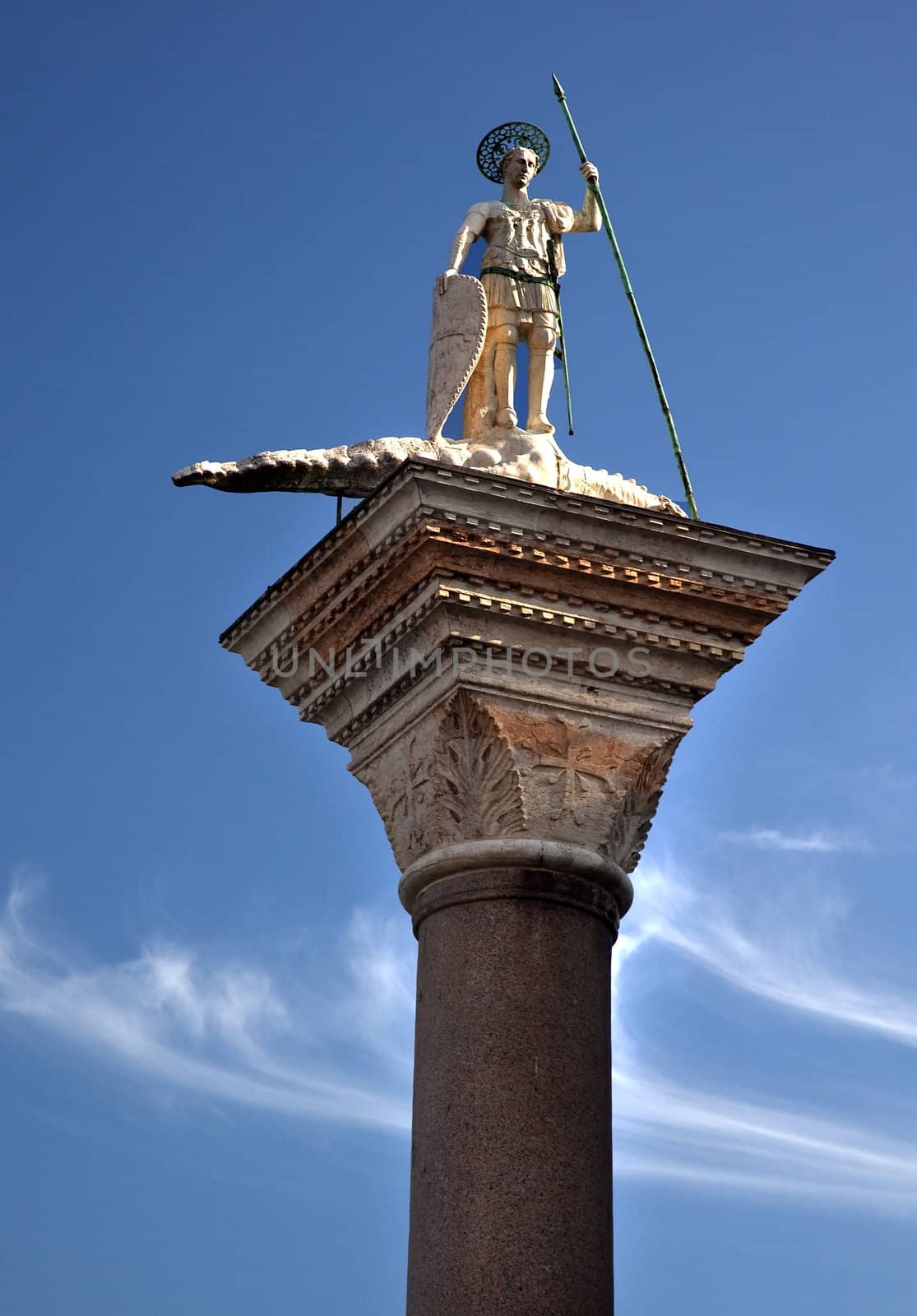 Saint Theodore Killing Crocidile Column 12th Century Originally from Constaintinople Venice Italy