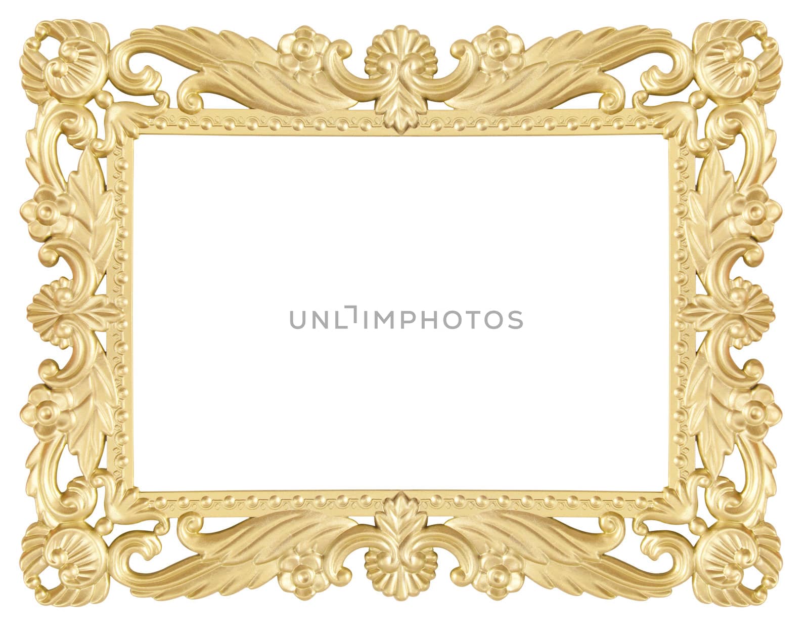 Gold frame on white background