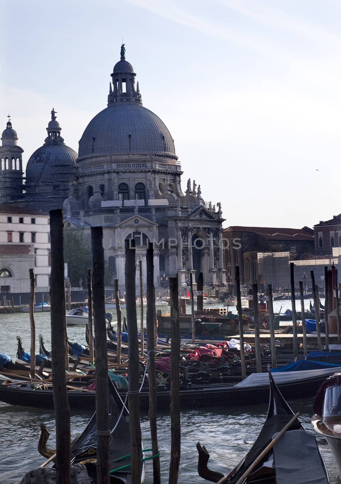 La Salute Church Gondolas Grand Canal The Church of Saint Mary of Good Health built in 1630 because of the plague Venice Italy