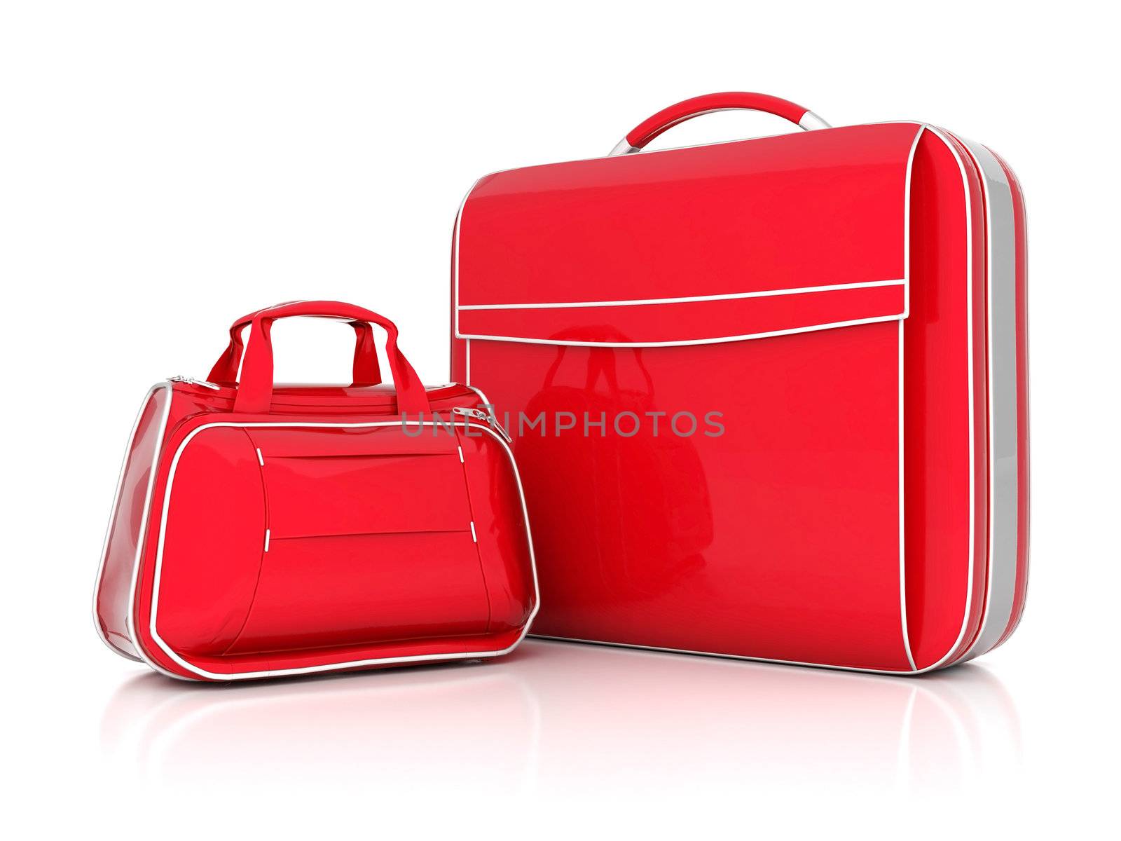 red suitcase isolated on white background