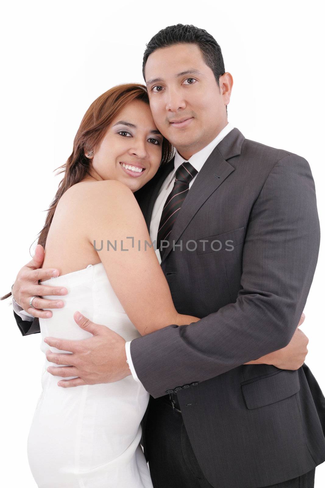 Loving couple smiling to camera over white background by dacasdo