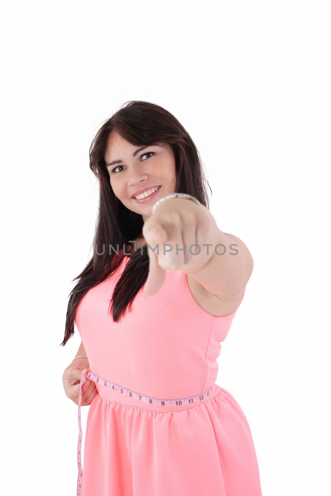 weight loss woman smiling happy excited standing with measuring tape
