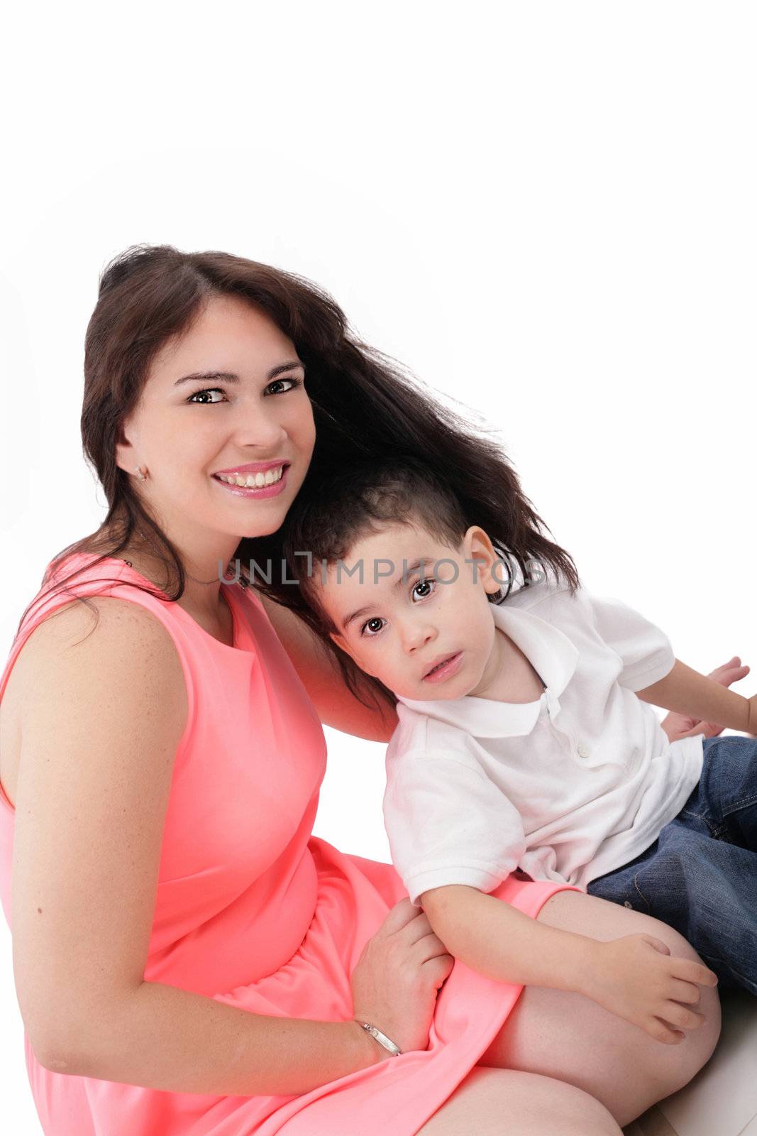 Pretty young women with her son isolated