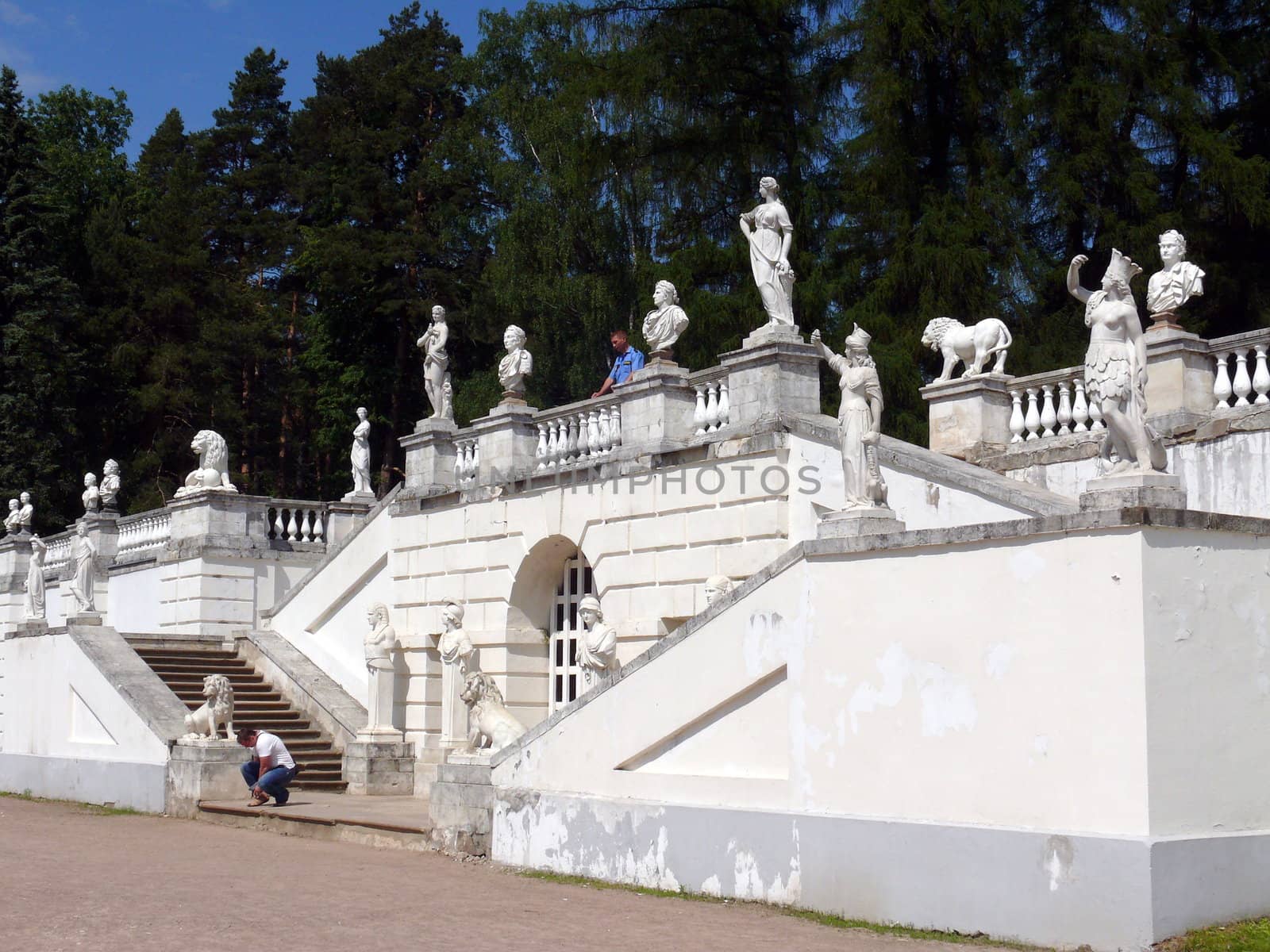 Moscow, Russia - May 22, 2010: Spring day. Peoples walks near old terrace behind the palace on May 22, 2010 in Arkhangelskoye Estate, Moscow, Russia.