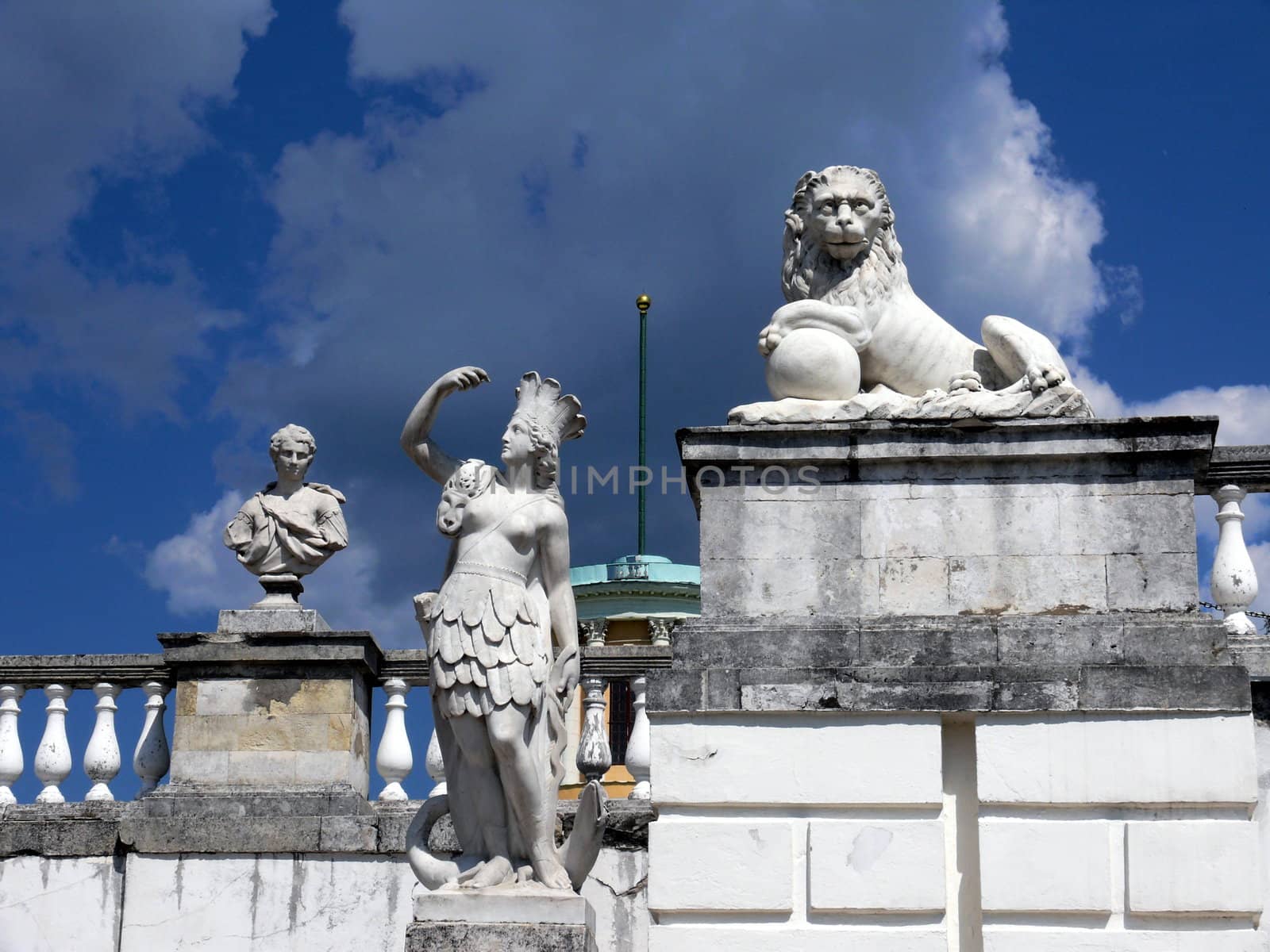 Monuments in old terrace near the palace. Arkhangelskoye Estate. Moscow by Stoyanov