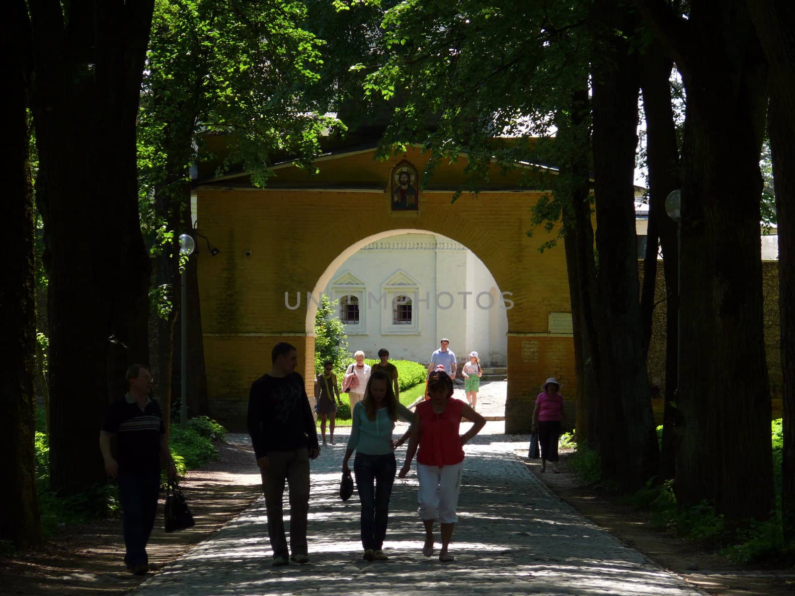 Moscow, Russia - May 22, 2010: Spring day. Peoples walks near the Saint Gates on May 22, 2010 in Arkhangelskoye Estate, Moscow, Russia.