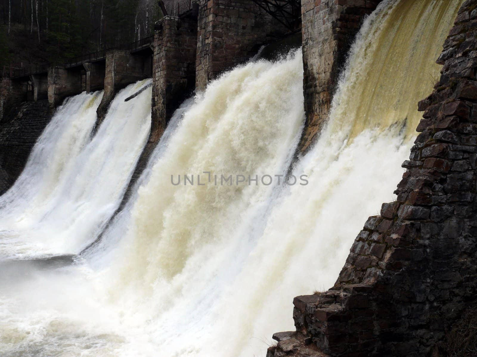 anthropogenic waterfall in satka river - village Porogi, Satka, Ural, Russia by Stoyanov