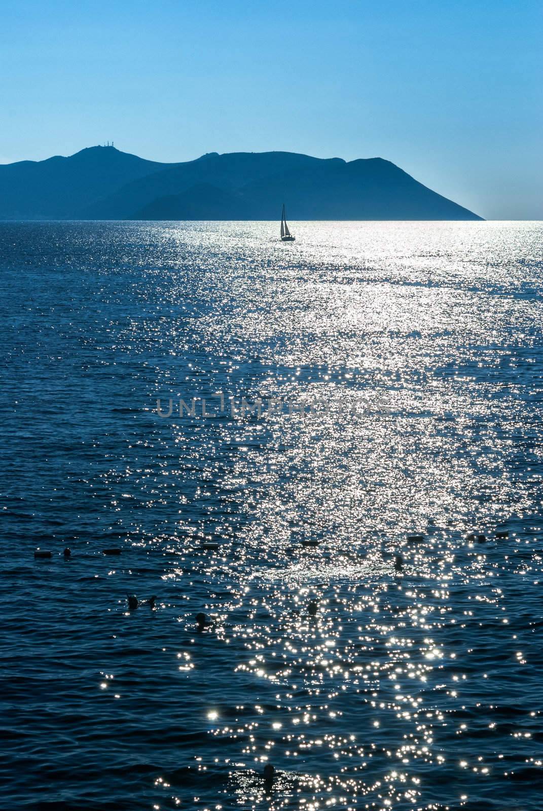 Sailing yacht on the calm sea by kirs-ua