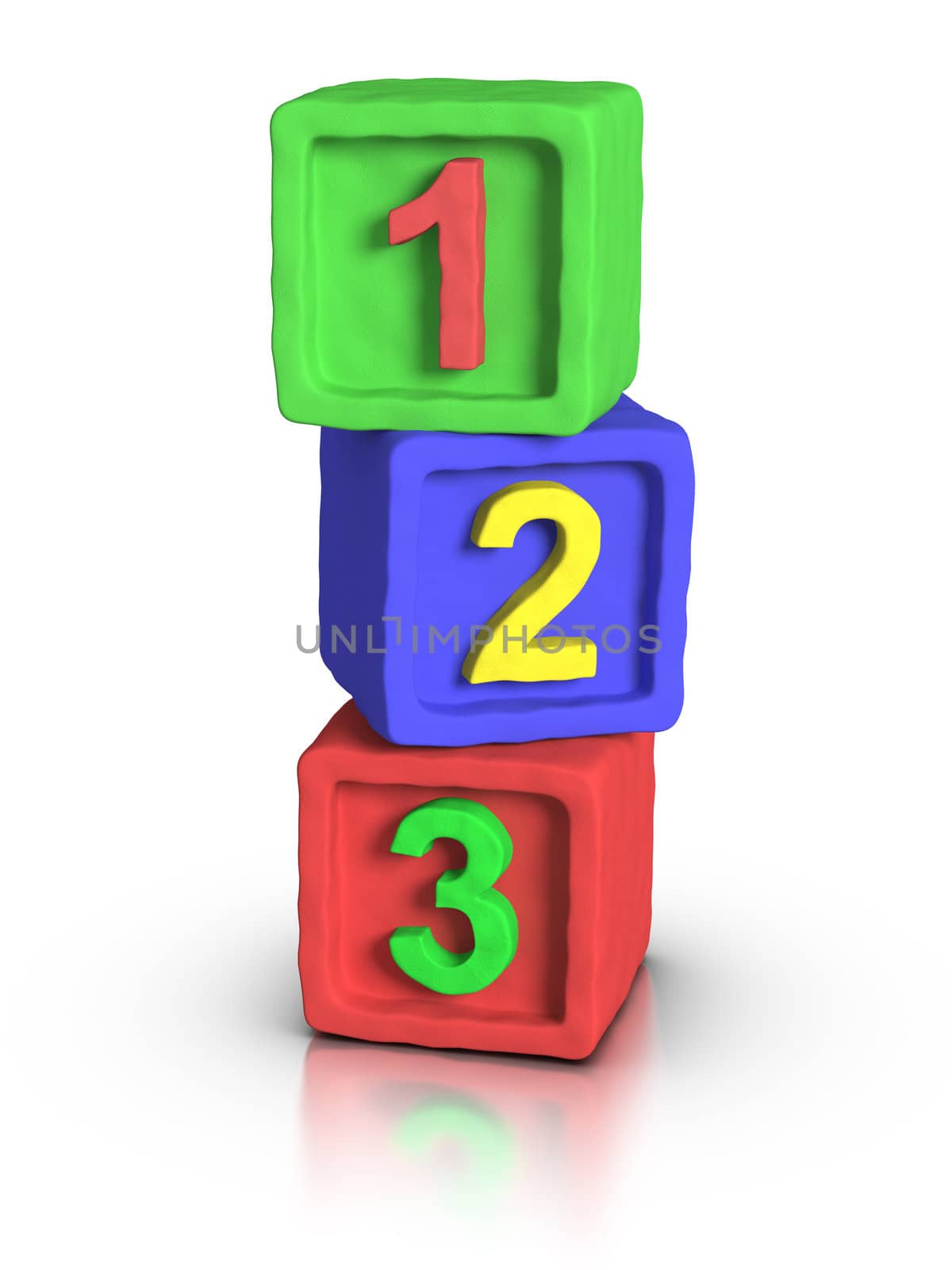 3D numbers play block made with plasticine material.