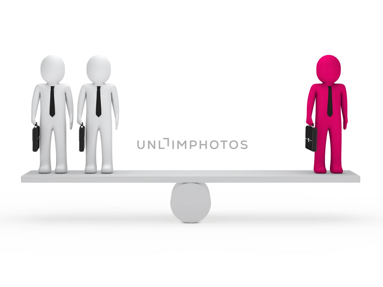 business men with briefcase pink balance seesaw