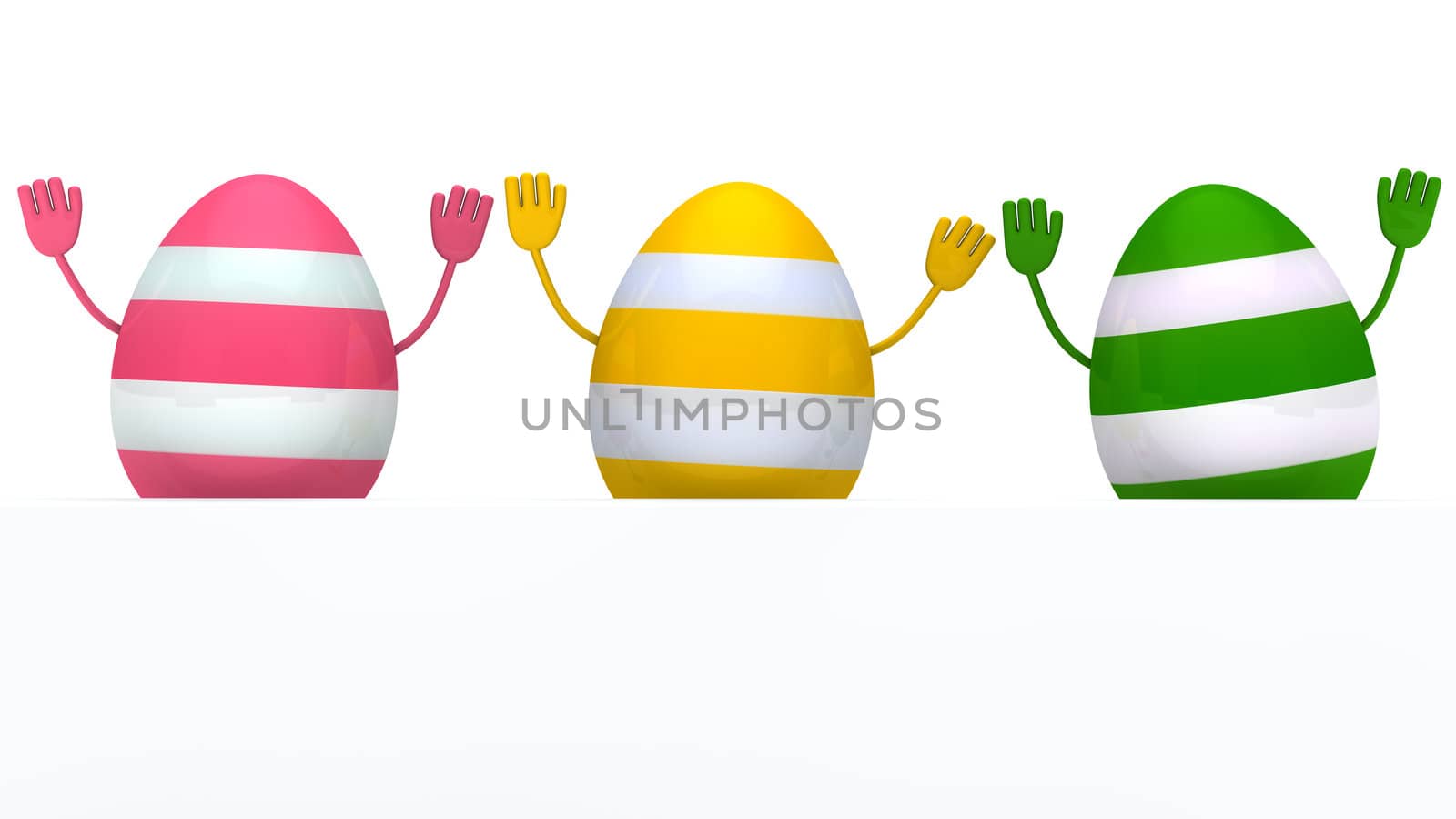3 colorful easter eggs with streak wave hand