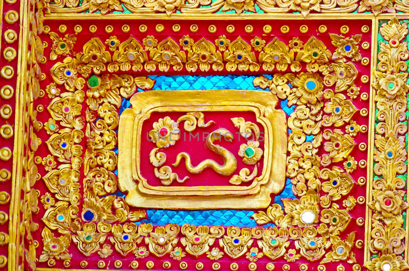 Native Thai style of snake pattern on Buddhist temple