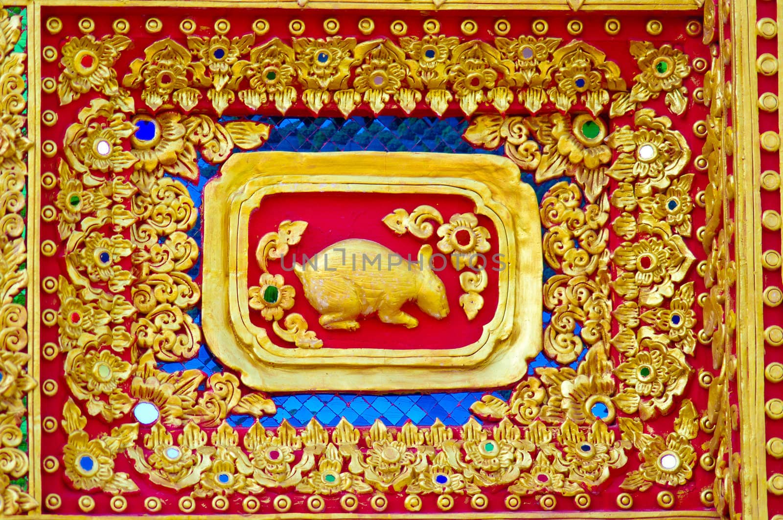 Native Thai style of rabbit pattern on Buddhist temple