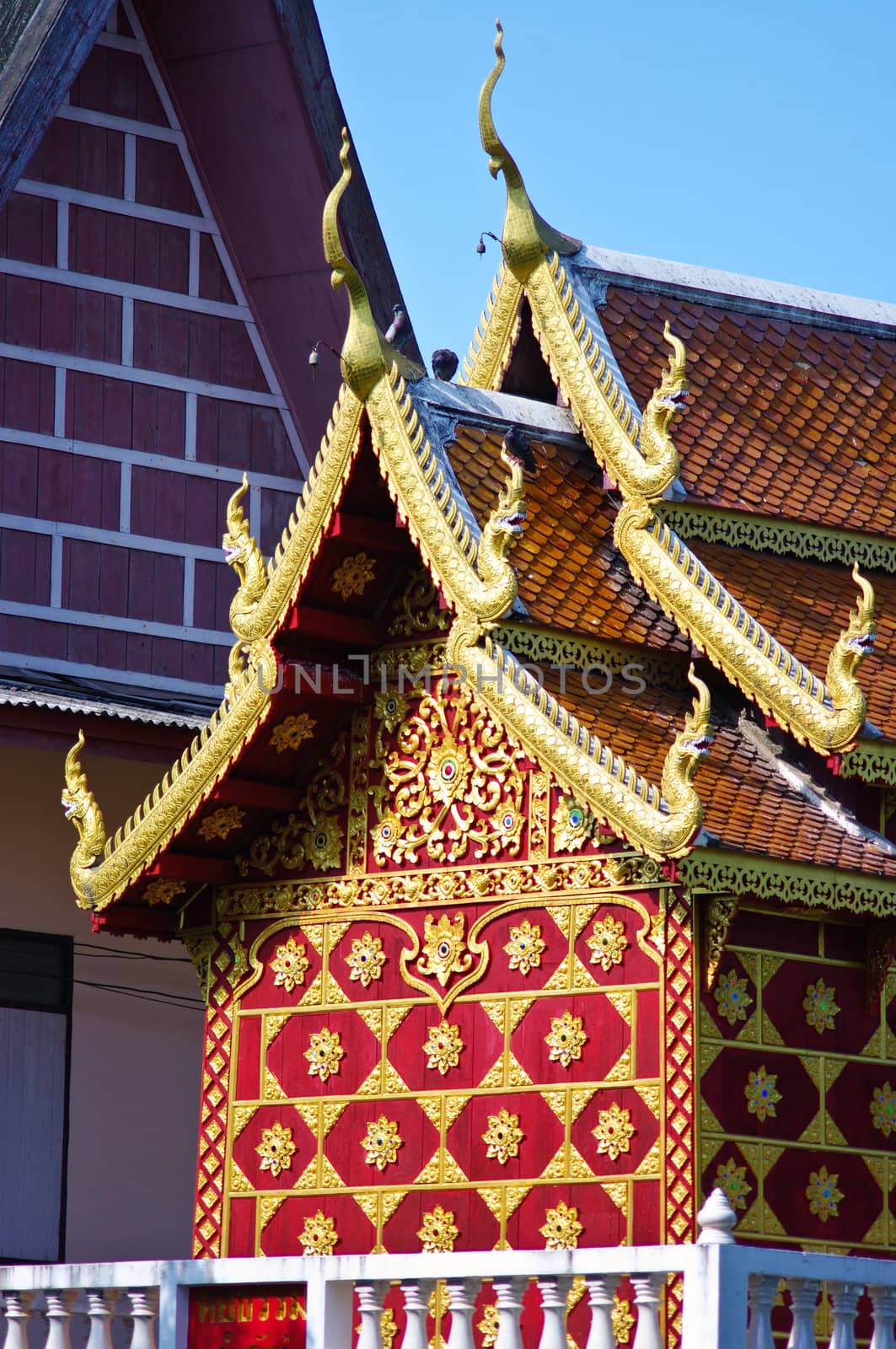 Native Lanna style of Buddhist library wall in temple