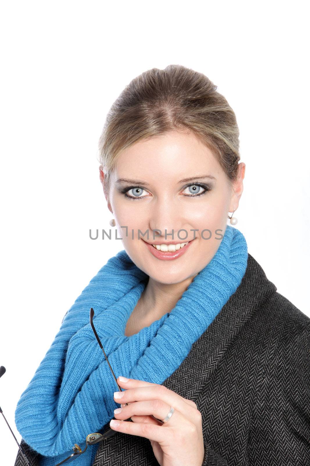 Portrait of smiling Executive woman holding her glasses