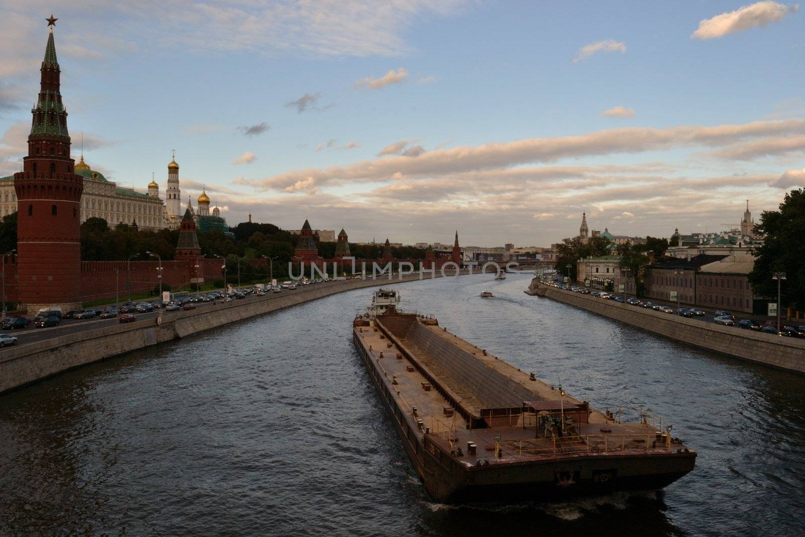 The barge, floating down the Moscow river