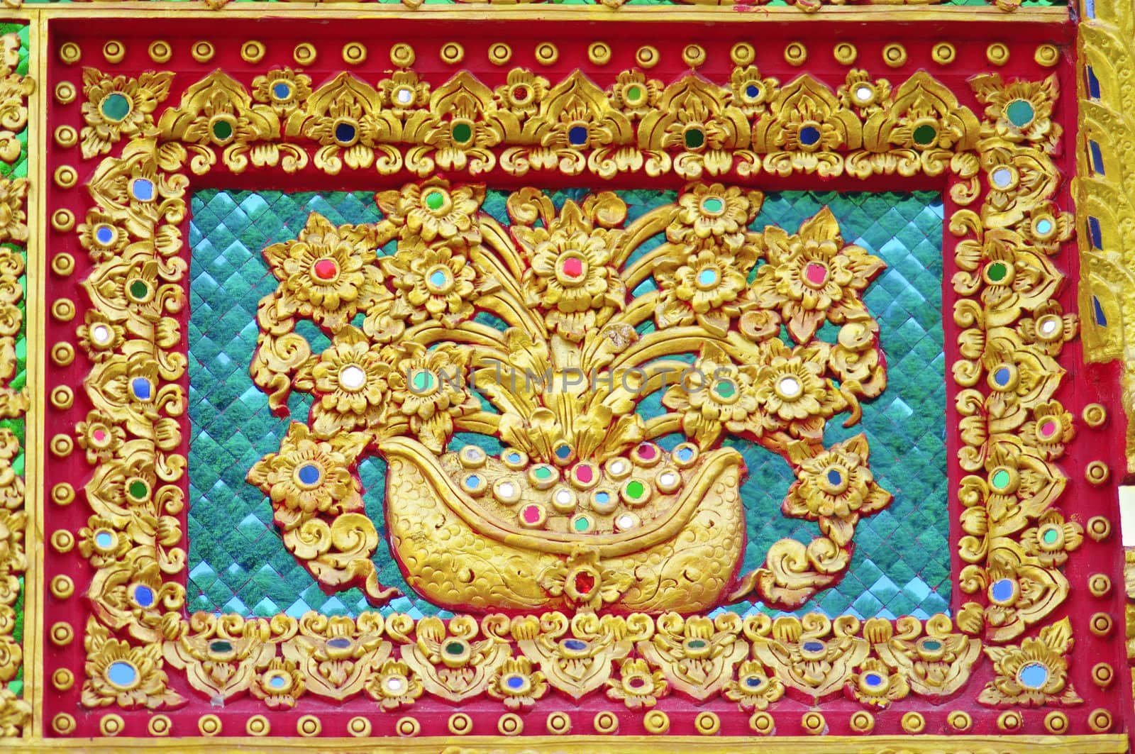 Native Thai style of Flower pattern on Buddhist temple