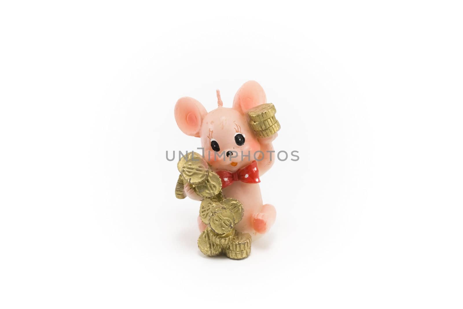 Rose waxy mouse-candle insulated on white background