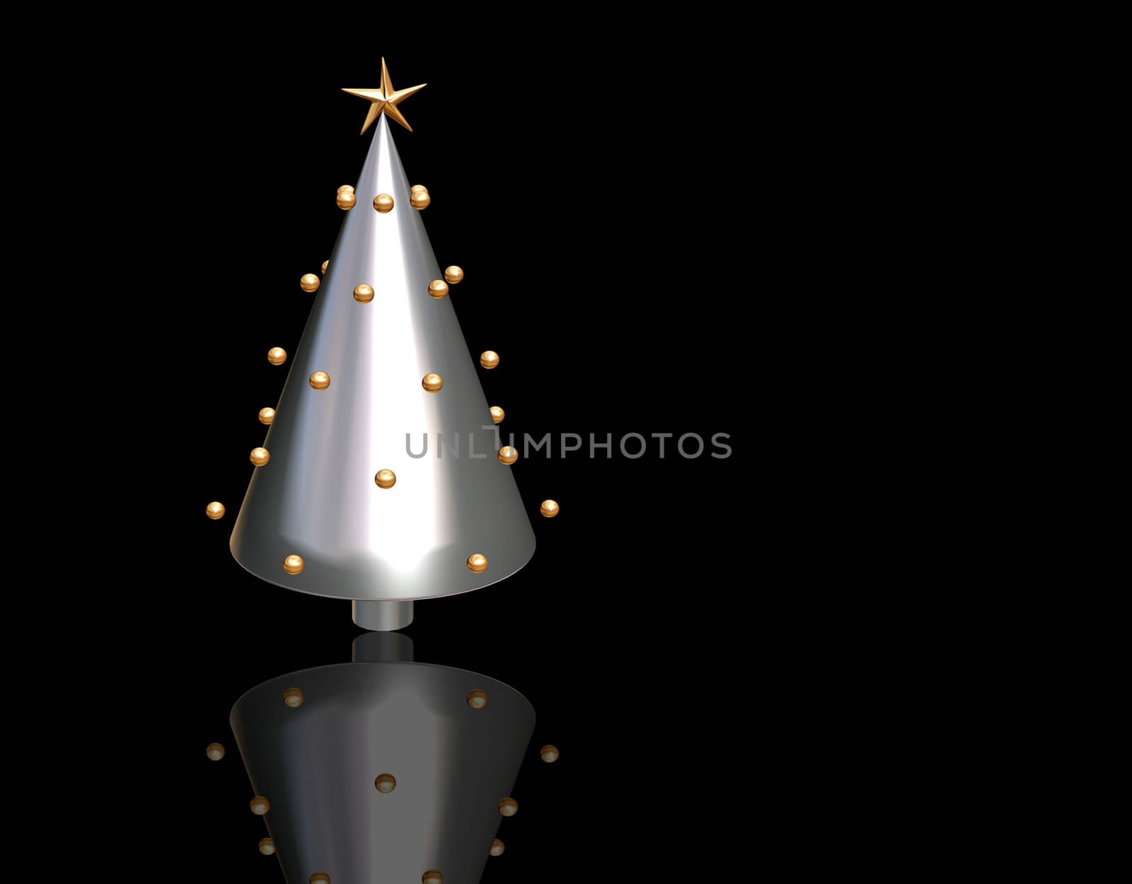 3D render of a metallic Christmas tree