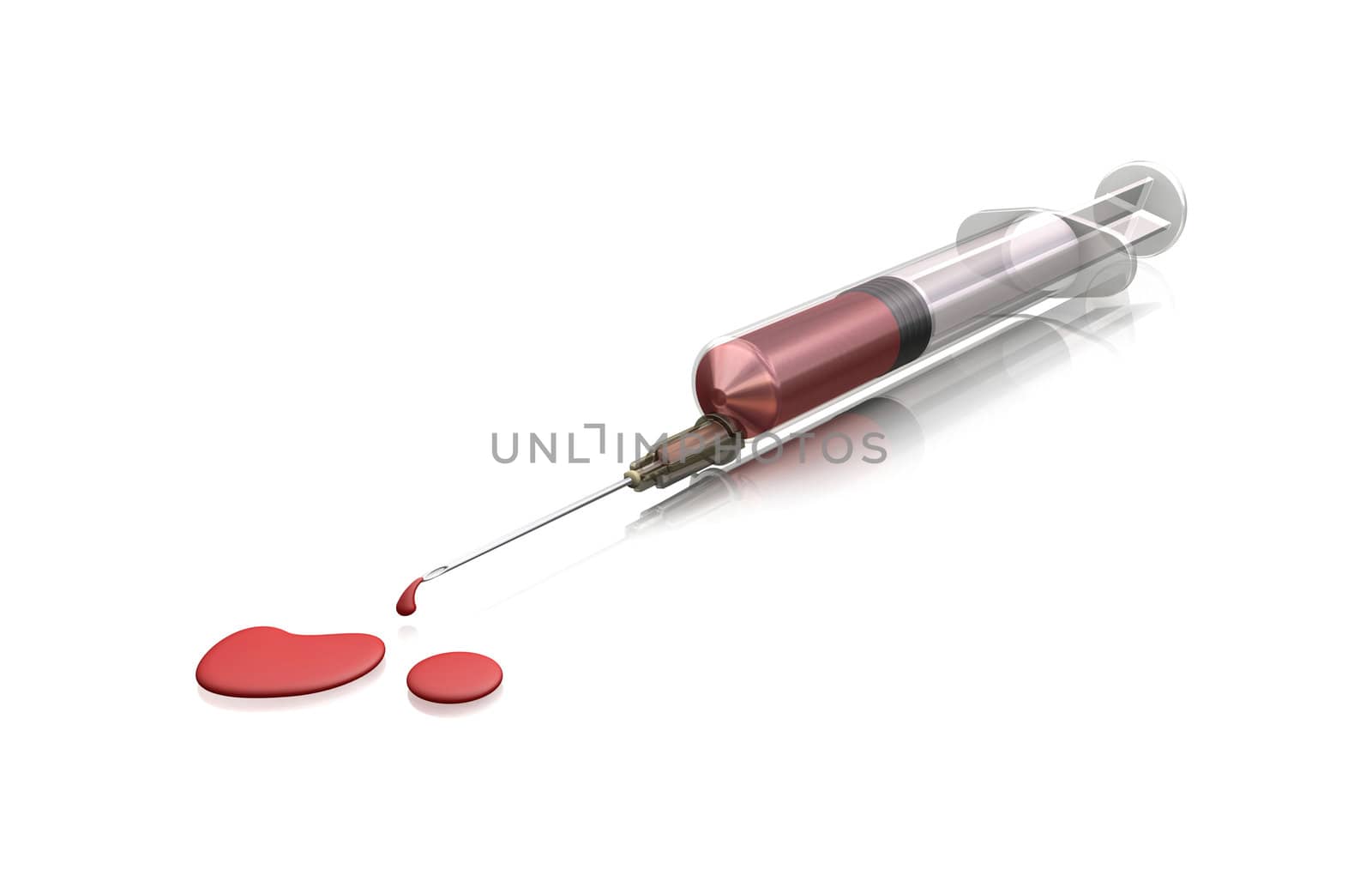 3D render of a syringe with blood