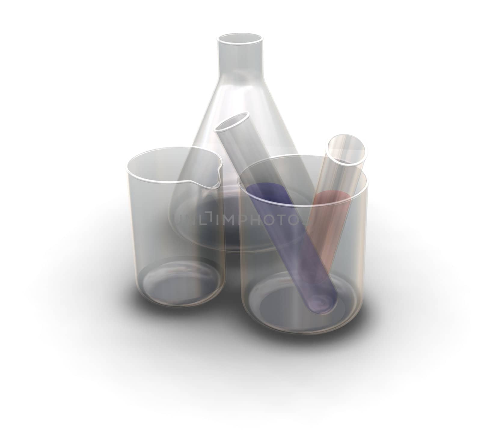 3D render of test tubes and flasks