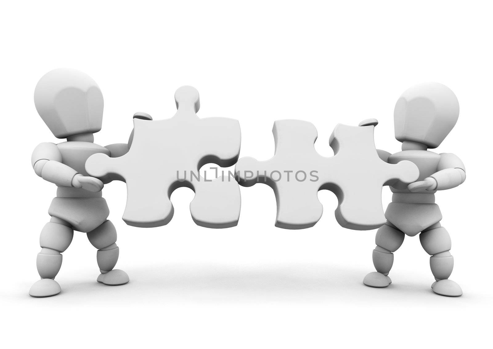 3D render of people connecting puzzle pieces