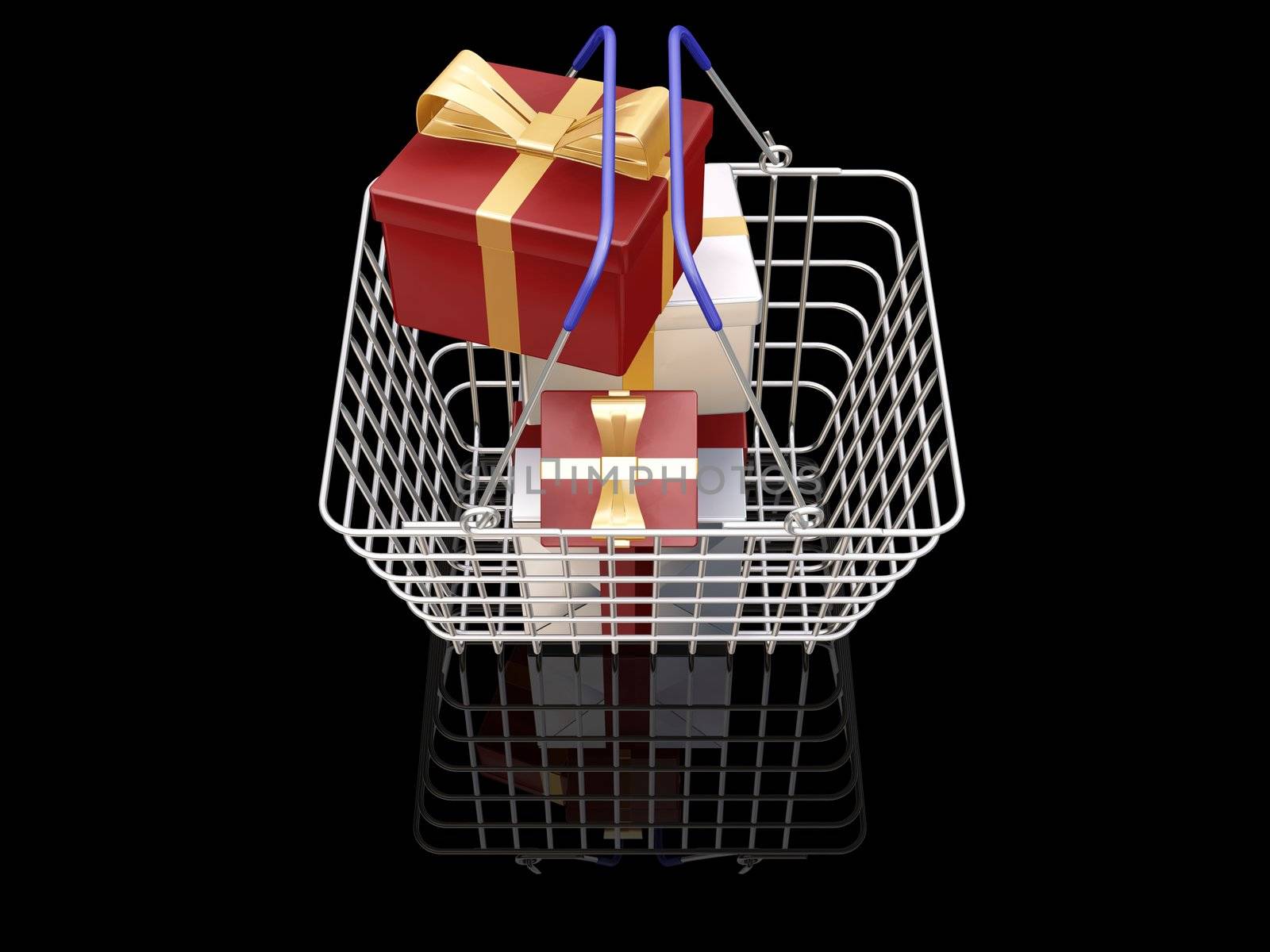 3D render of a shopping basket full of Christmas presents