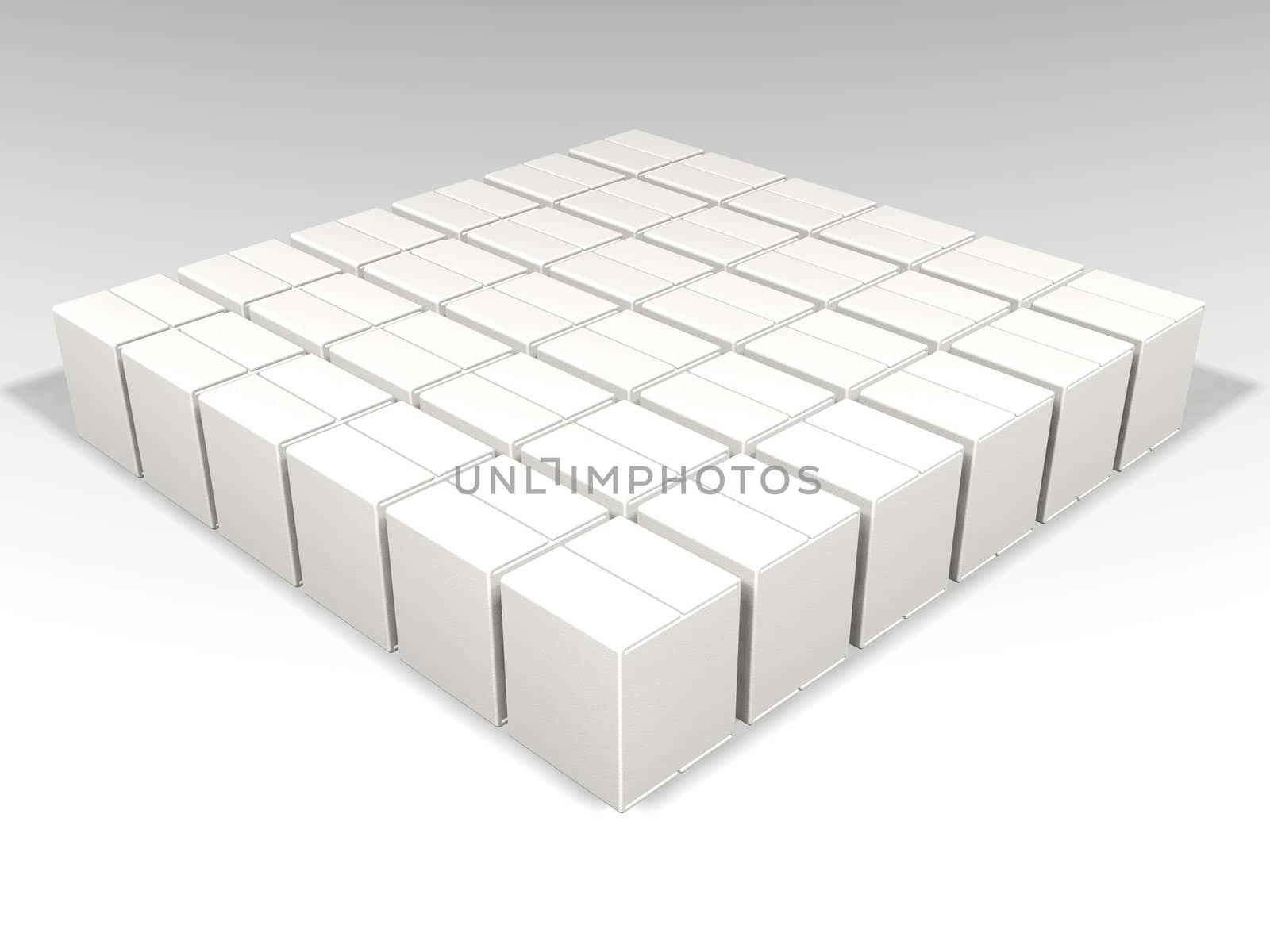 3D render of lots of white boxes