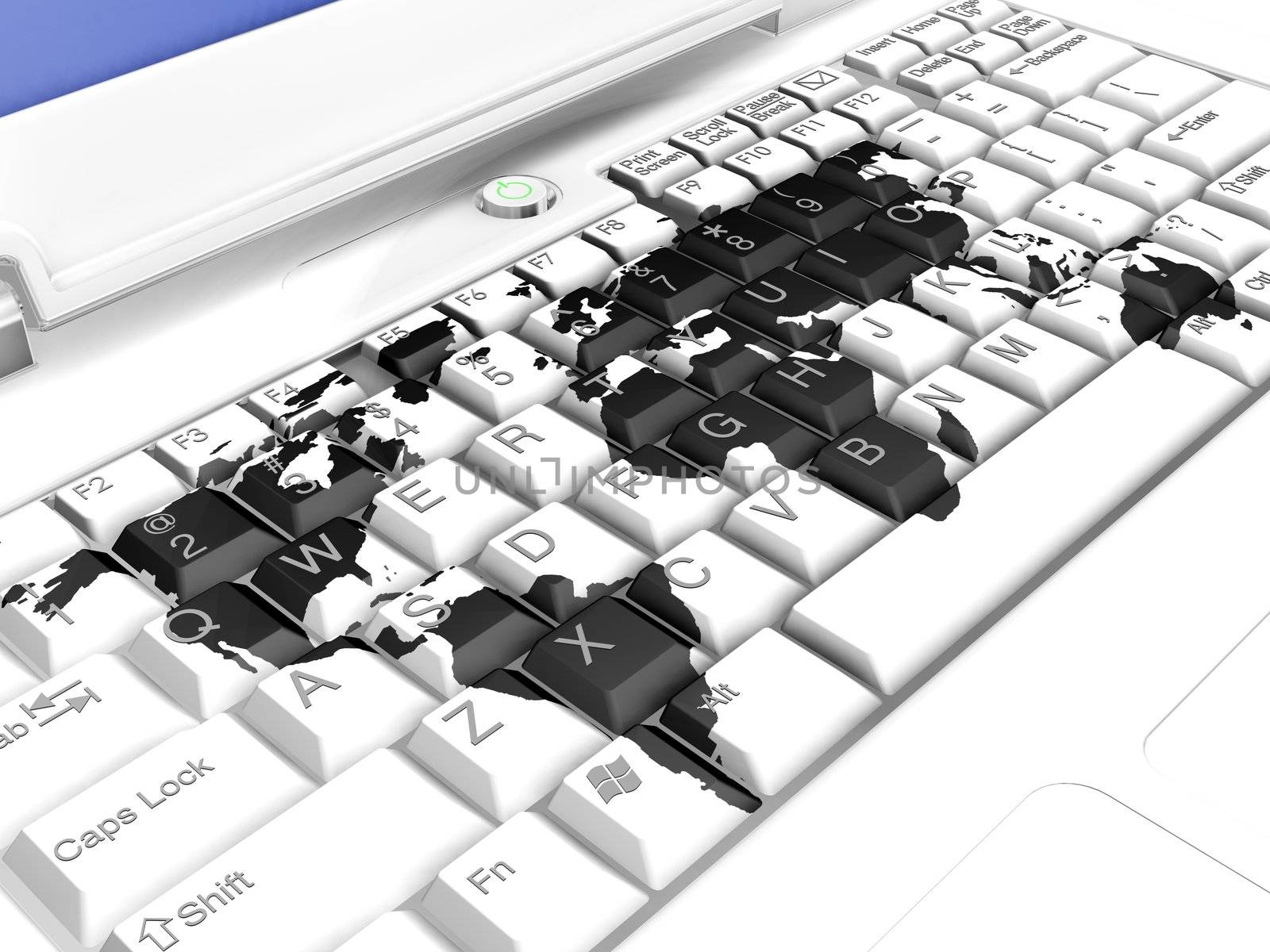 computer keyboard with world map print on
