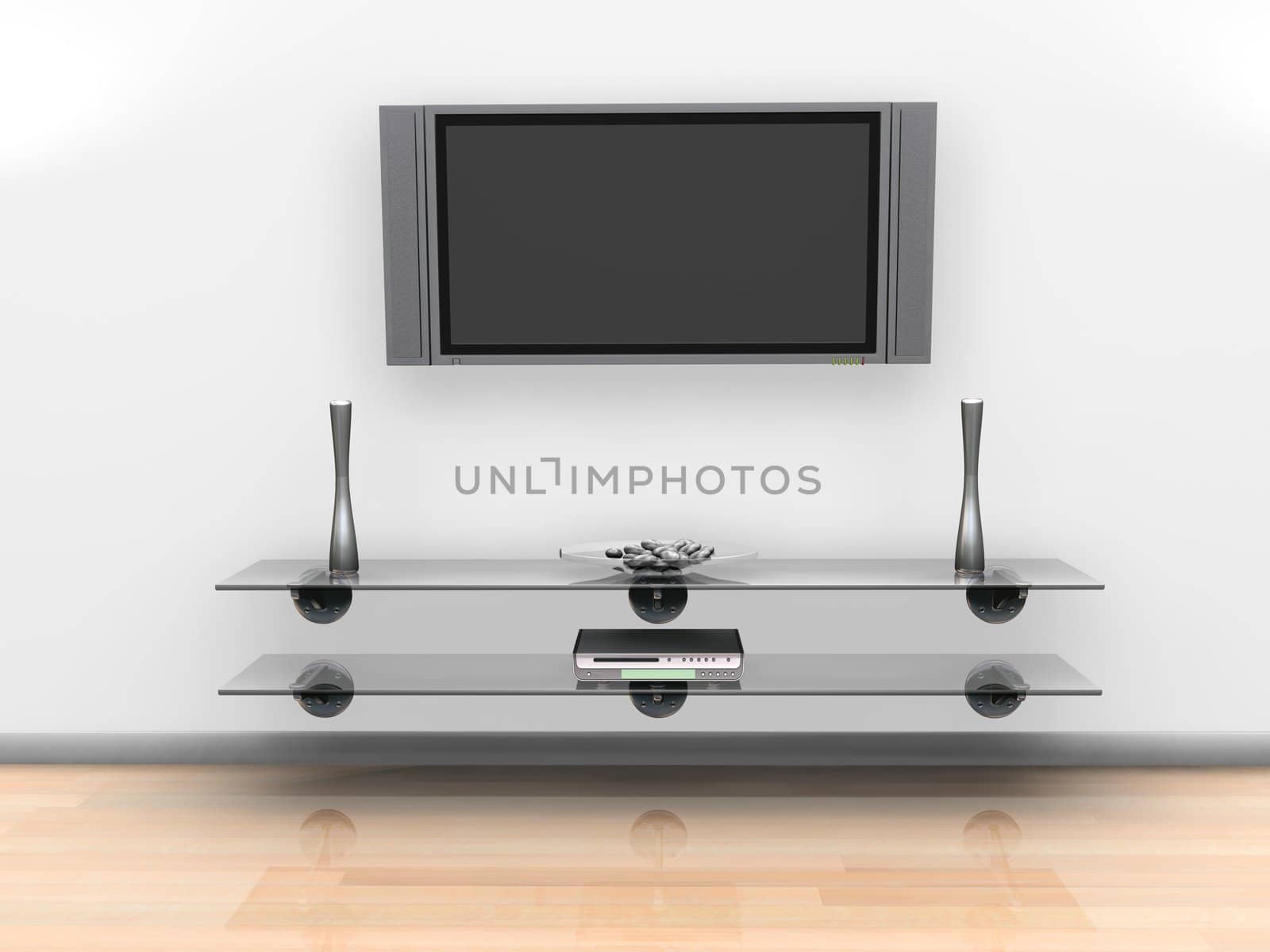 3D render of a contemporary lounge with abstract painting on wall