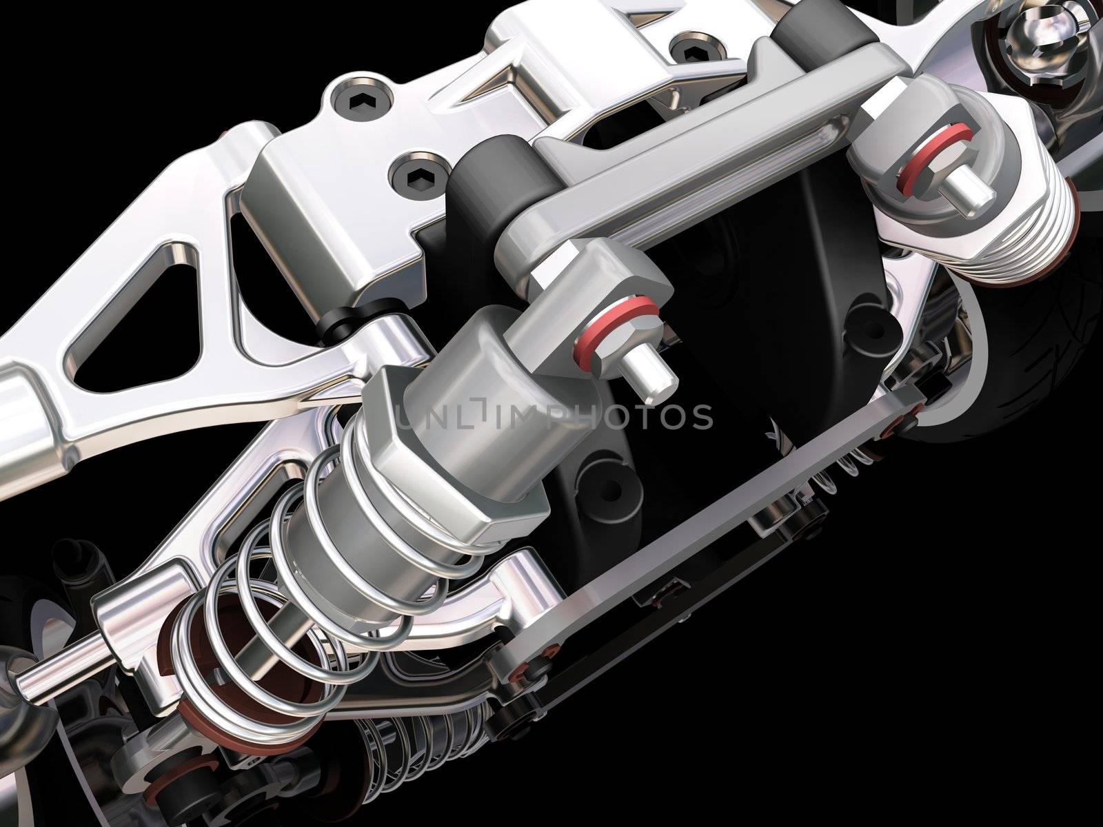 3D render of a car suspension