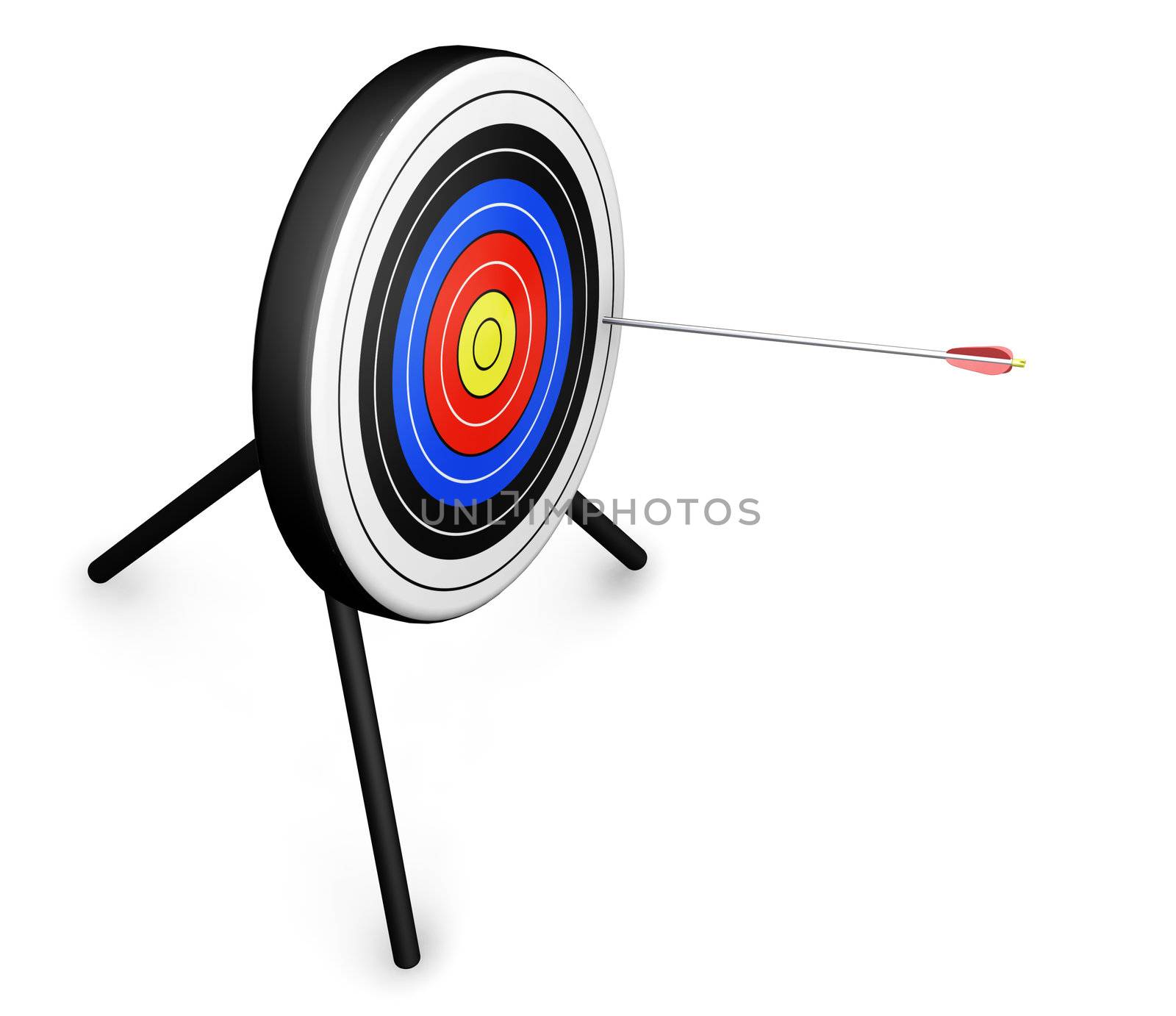 3D render of an arrow hitting a target
