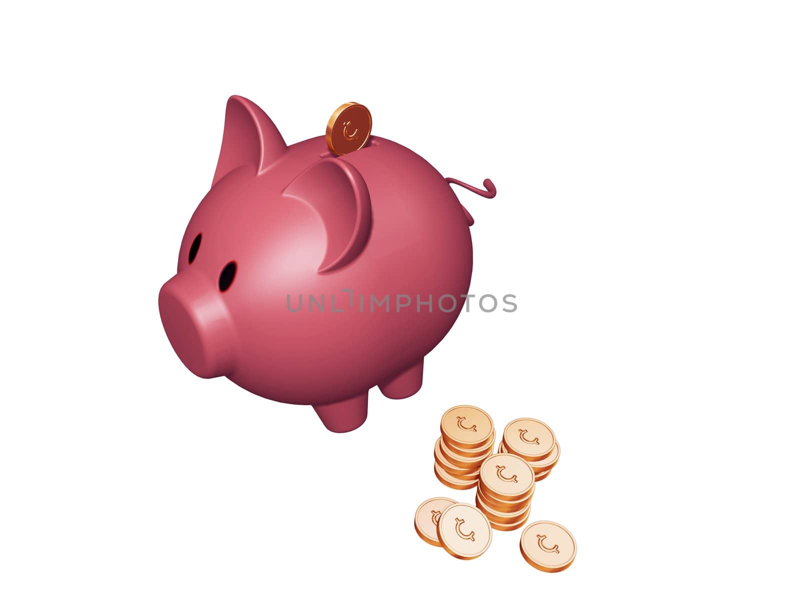 3D render of a piggy bank with cents