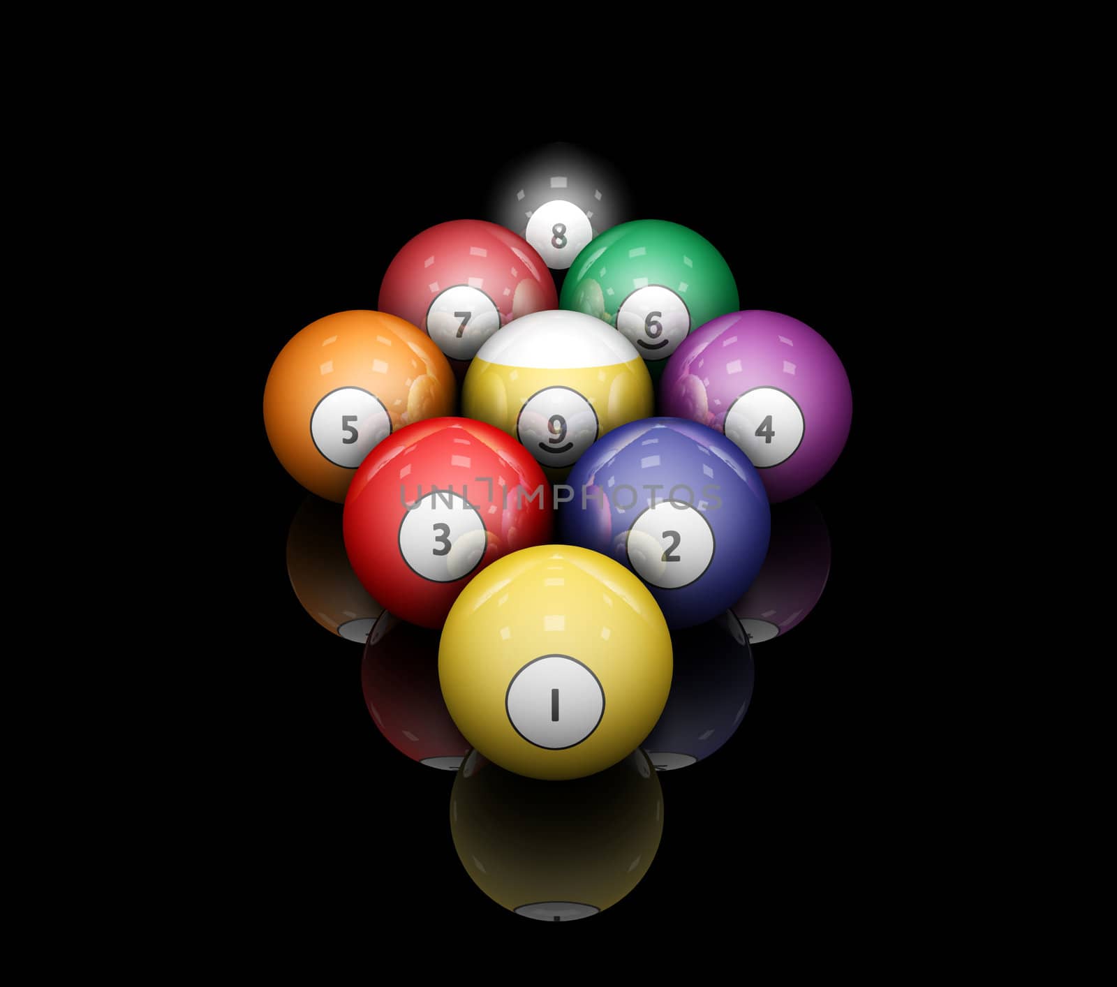 3D render of pool balls