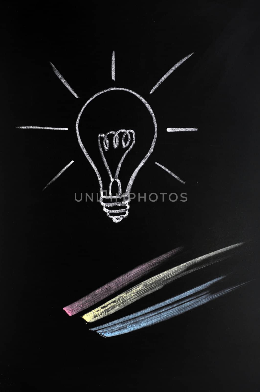 Light bulb drawn with chalk, symbol of innovation and idea