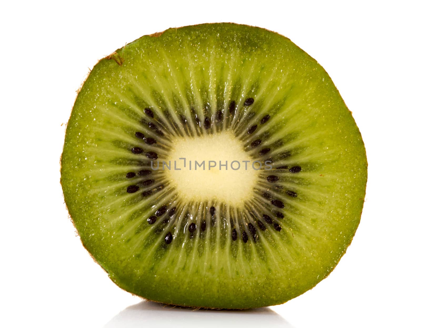 half part of kiwi fruit with the seeds inside