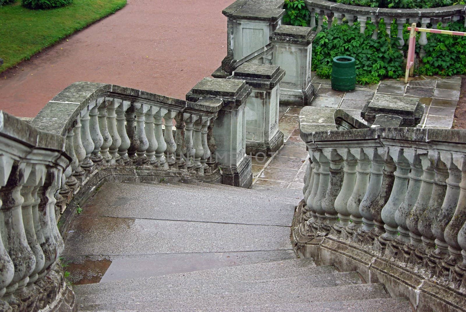 Ancient Stairs in Park of Petergof after Rain