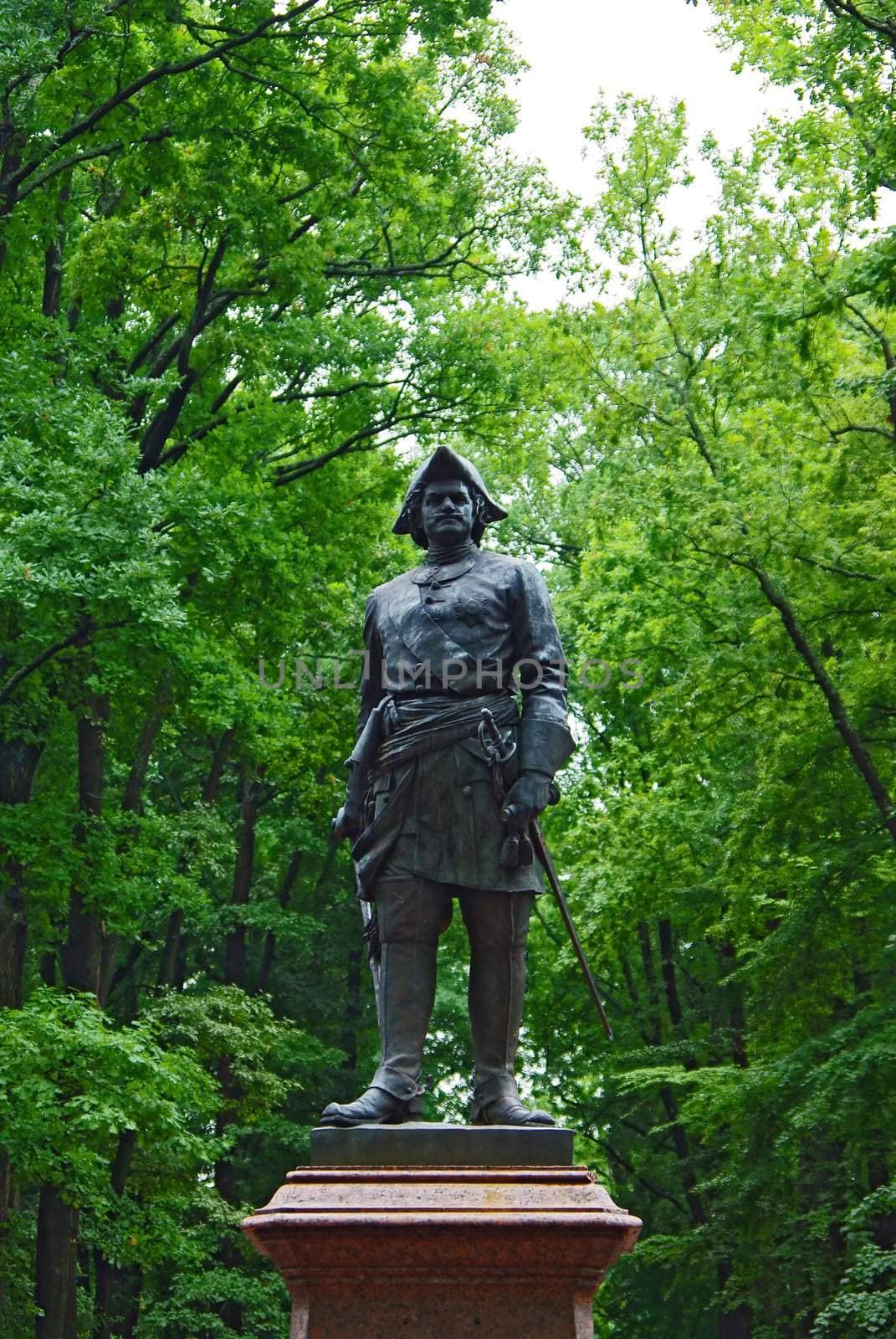 Monument of Russian emperor Peter I, in park of Petergof, Saint-Petersburg, Russia.
