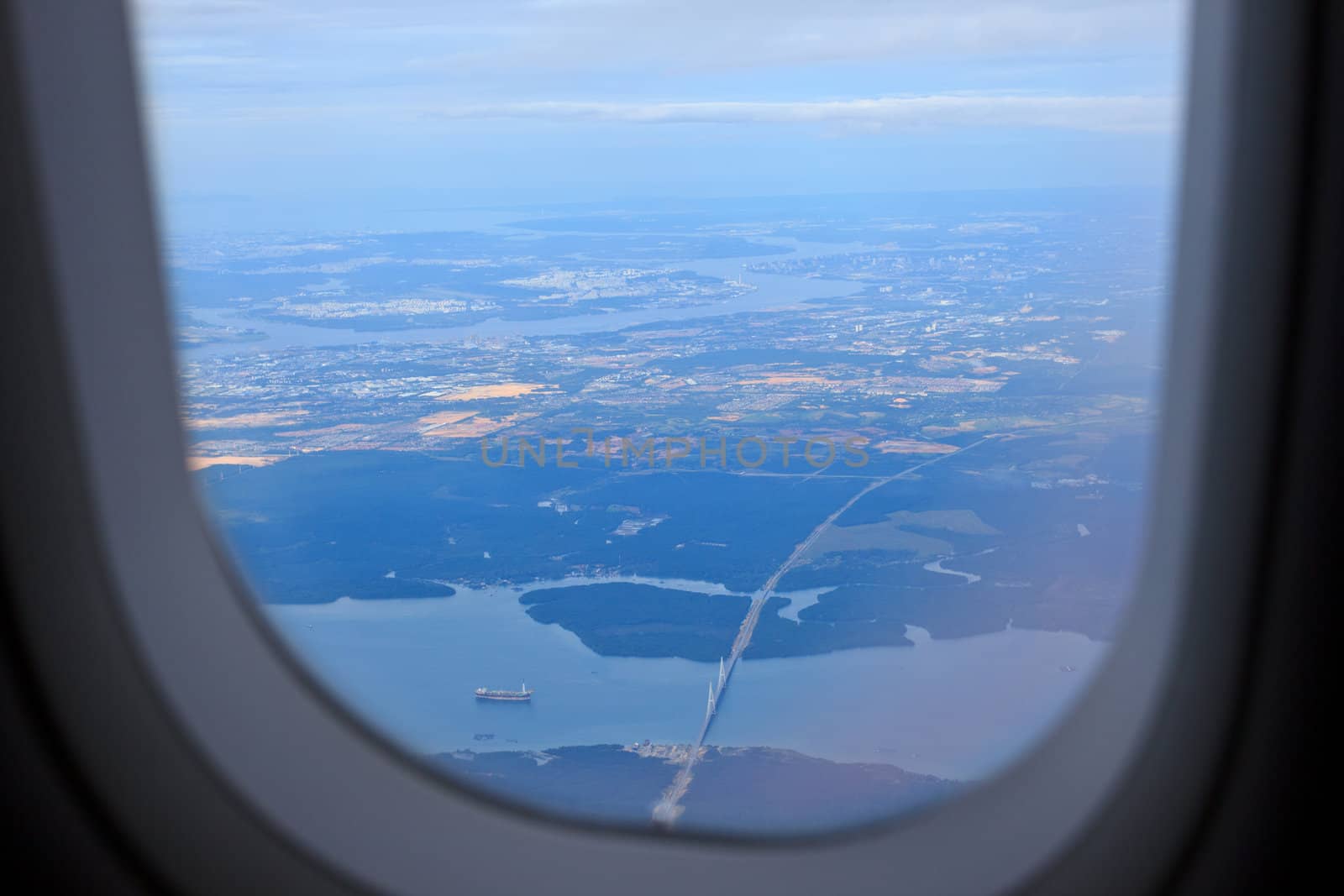 airplane window in the early morning