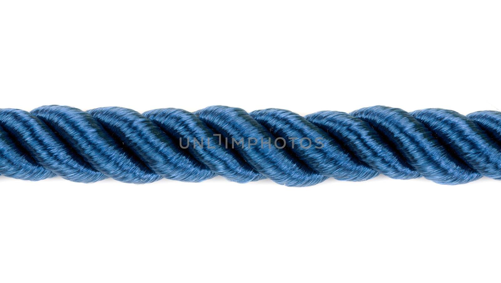 Blue rope closeup horizontal isolated on white background