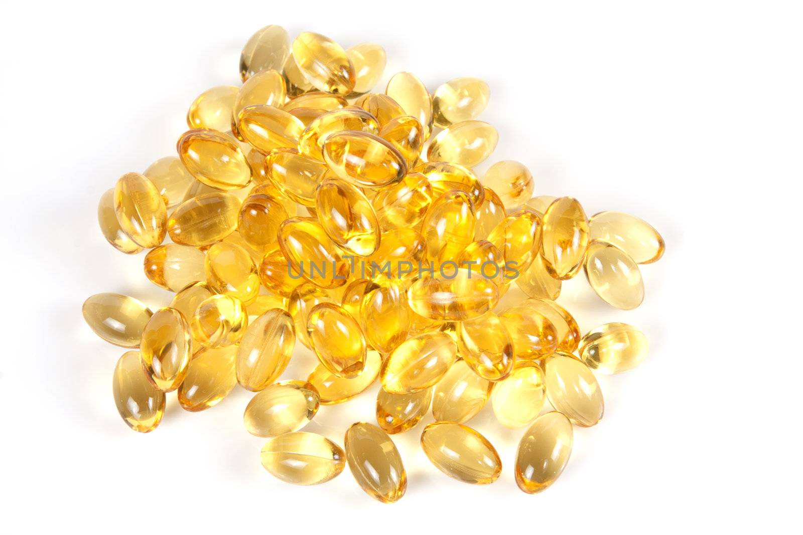 Close up of fish oil gel capsules.