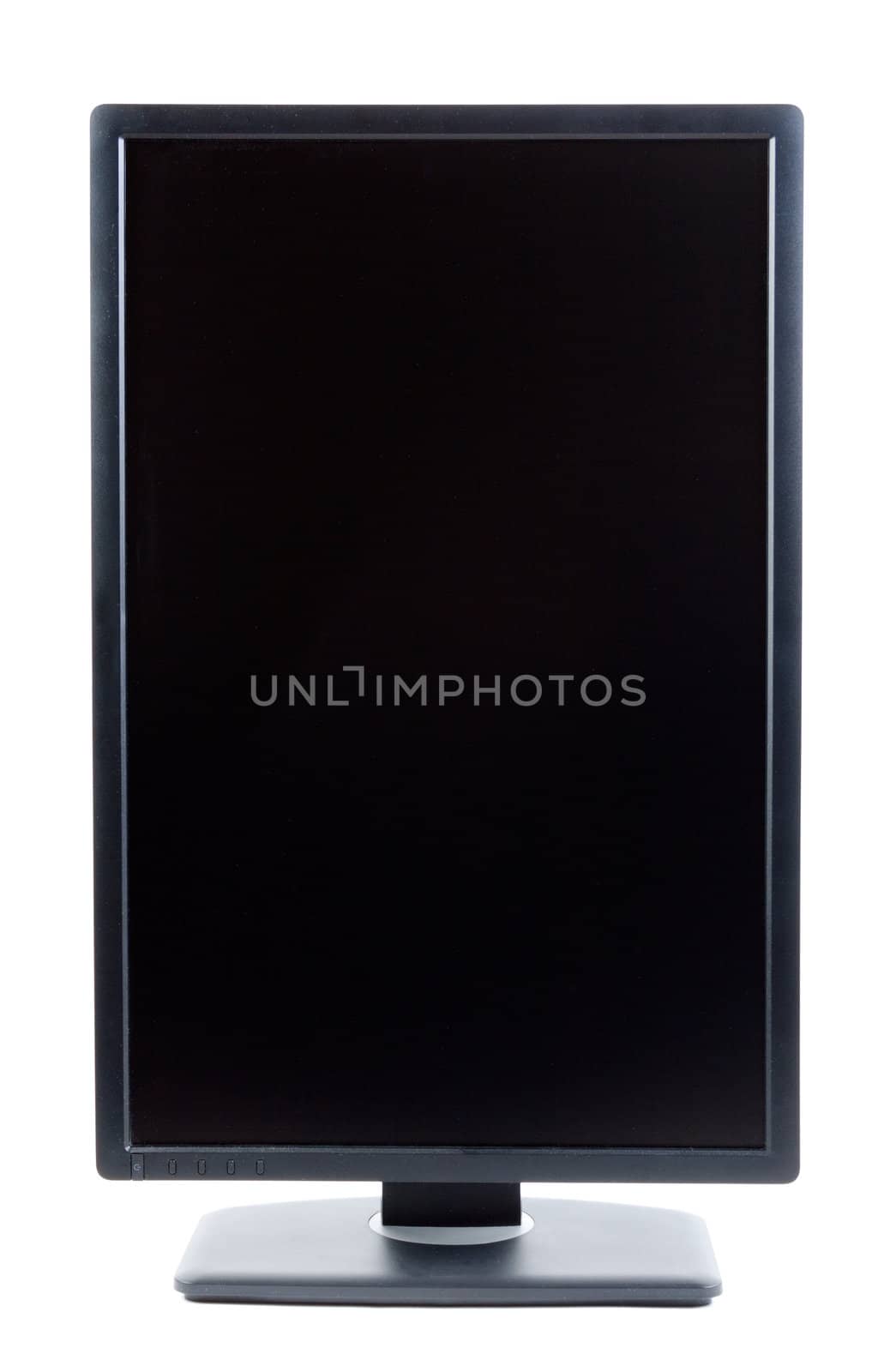 Black IPS LCD monitor in a vertical format. Isolate on white.