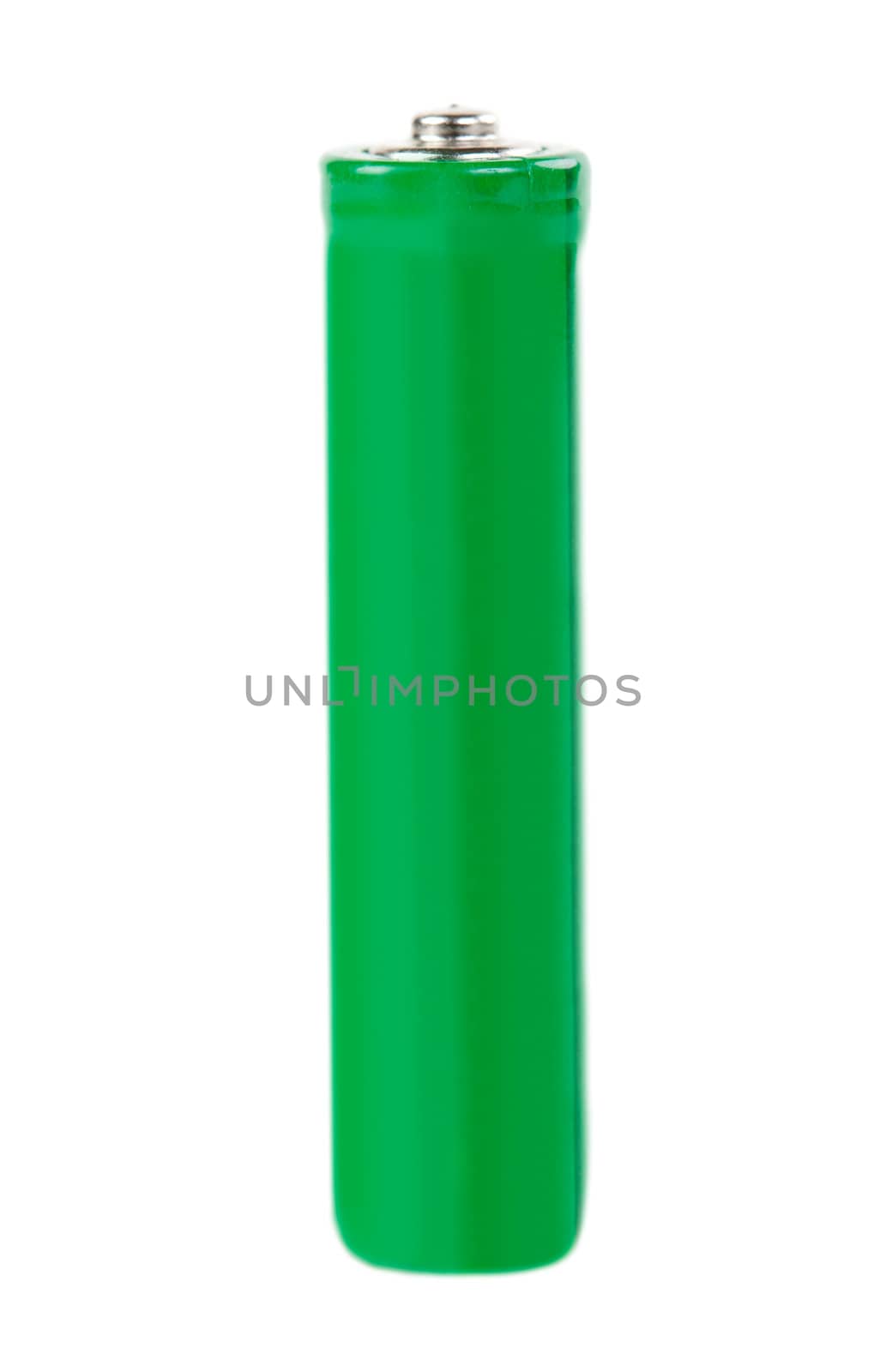Green AAA batteries isolated on white background