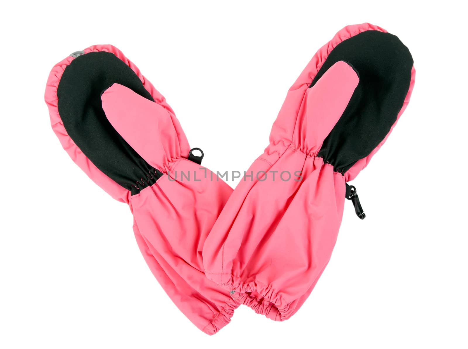 A pair of pink children's gloves isolated on white background