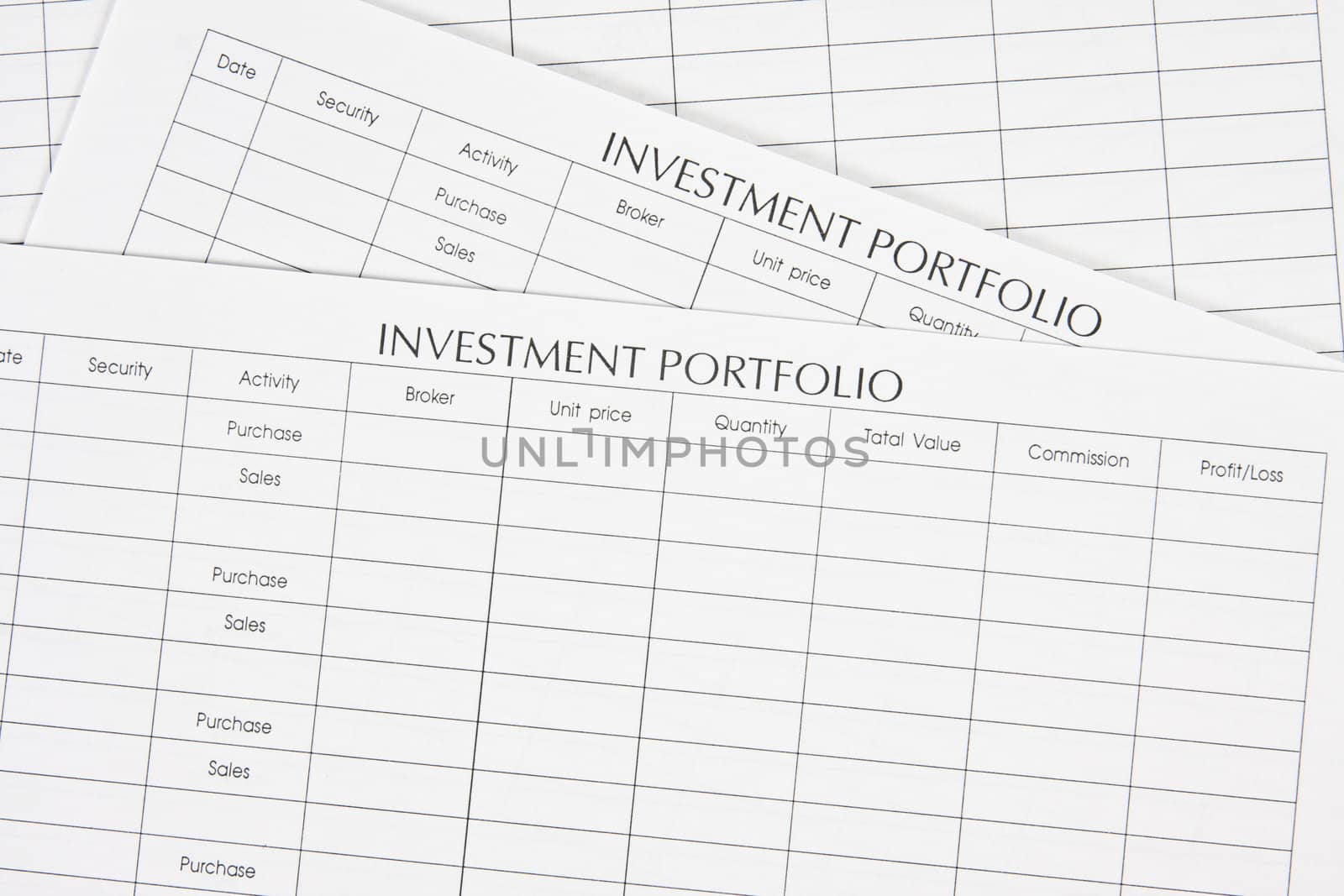 Close up stack of investment Spreadsheets