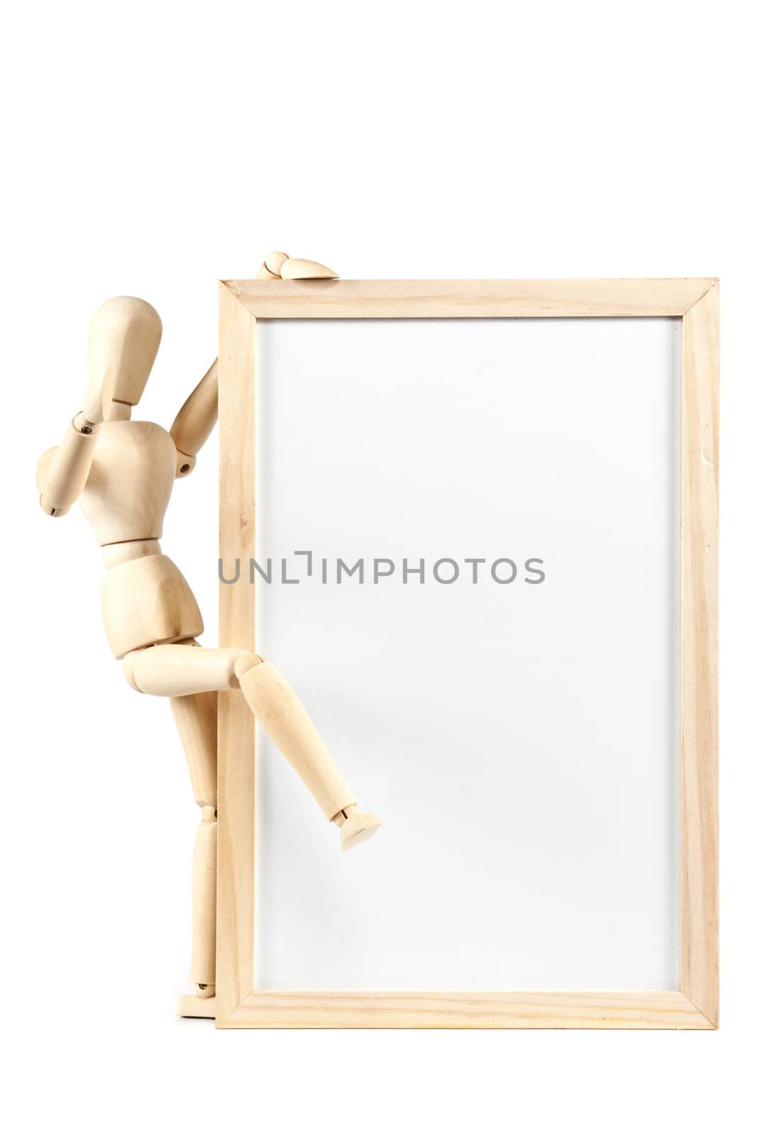 Mannequin and blank whiteboard message on white background