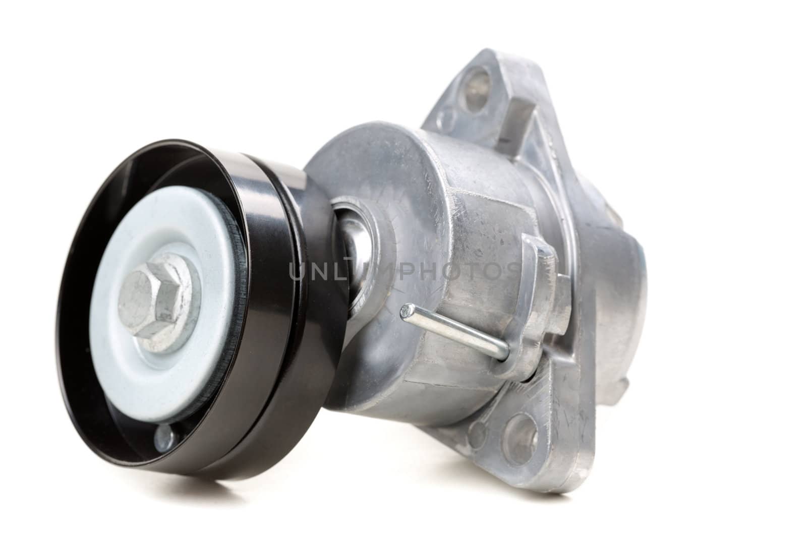 generator belt tensioner pulley. Parts of the car. Isolate on white.