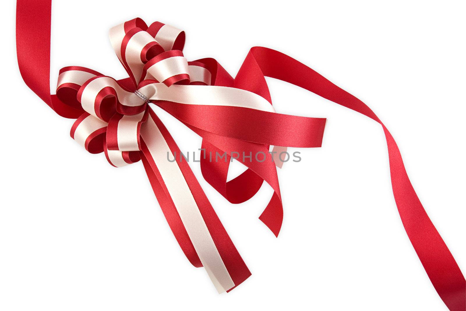 Shiny red ribbon bow on white background